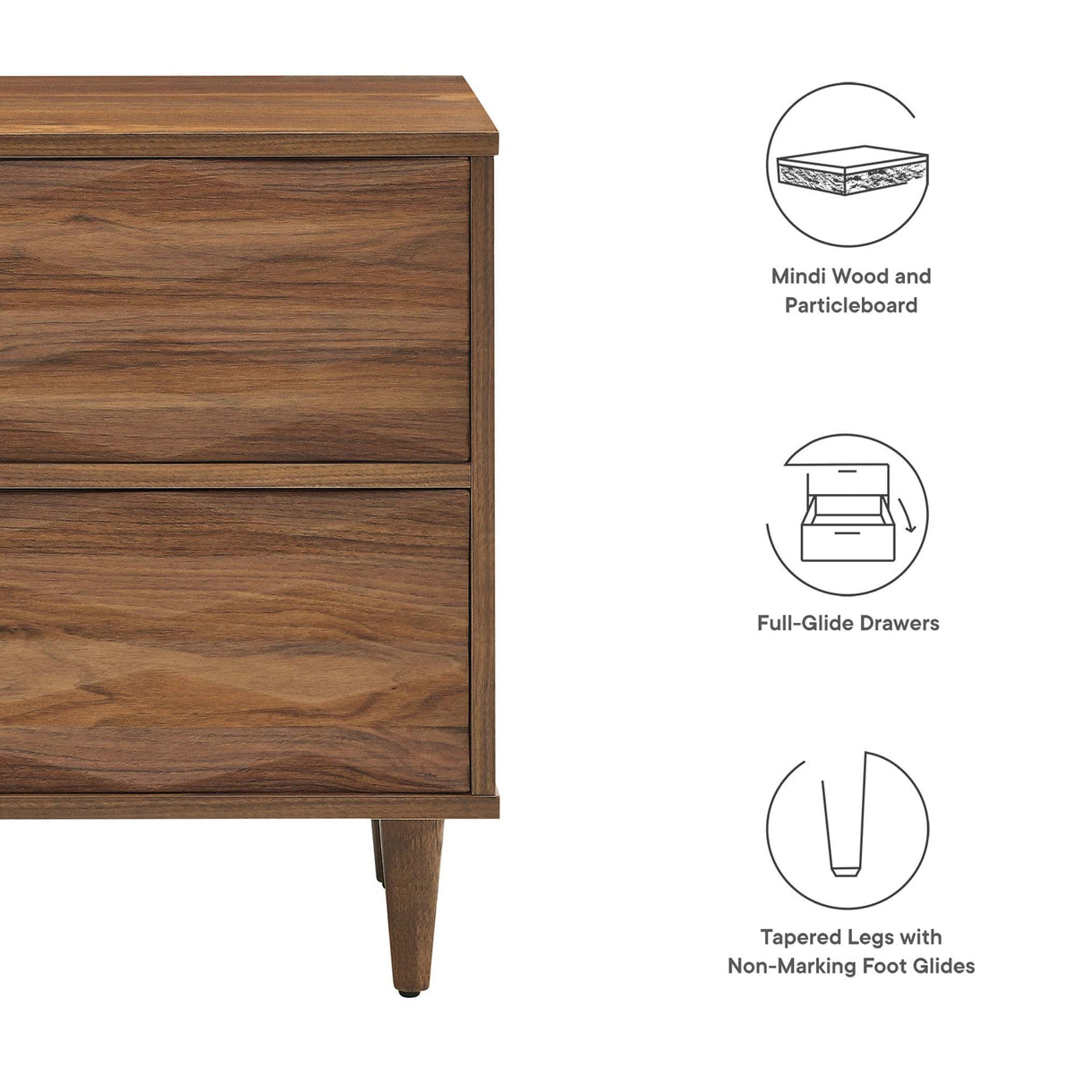 Vespera Walnut 2-Drawer Nightstand - Ornate Home