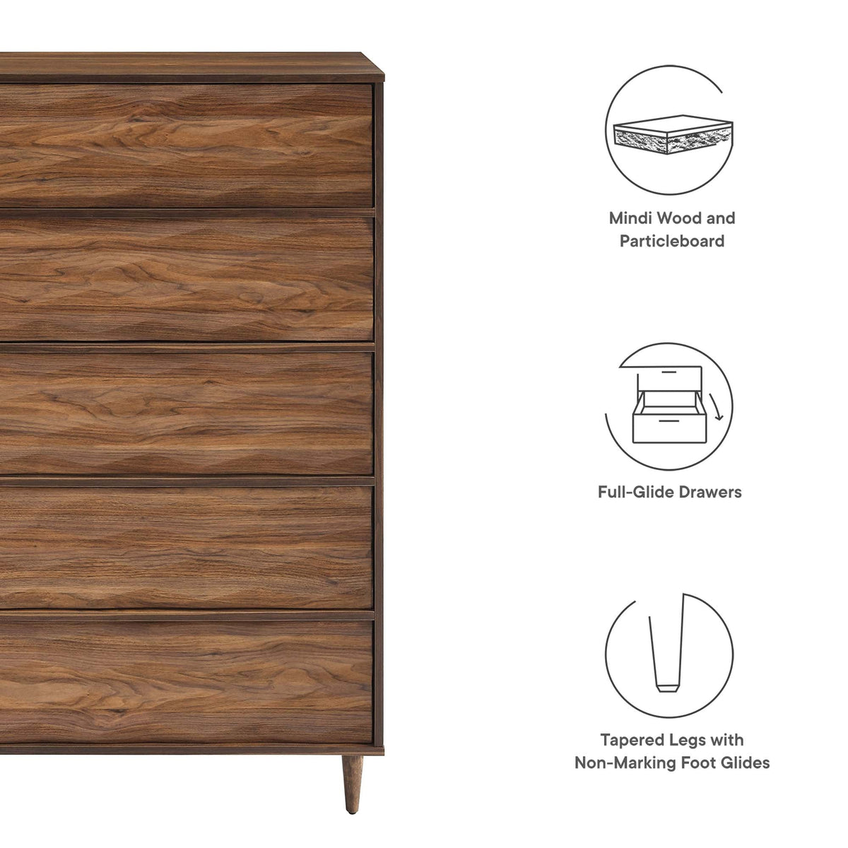 Vespera Walnut 5-Drawer Chest - Ornate Home