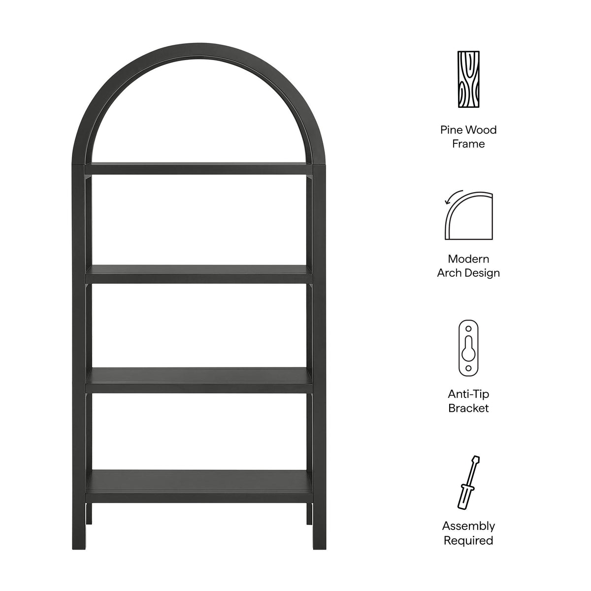 Vexley Black 60 Inch Arched Bookshelf - Ornate Home