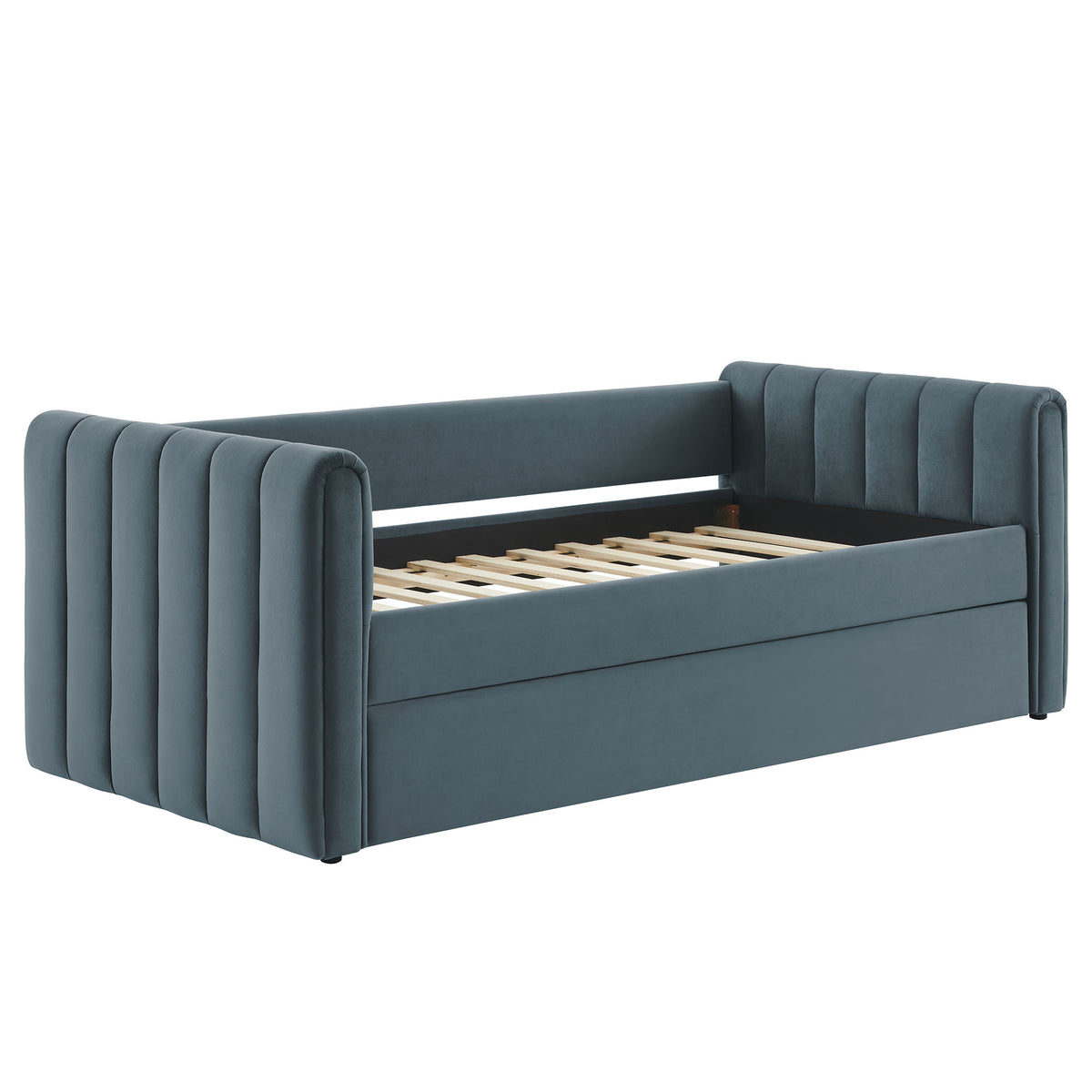 Veyla Cadet Blue Channel Tufted Performance Velvet Twin Daybed With Trundle - Ornate Home