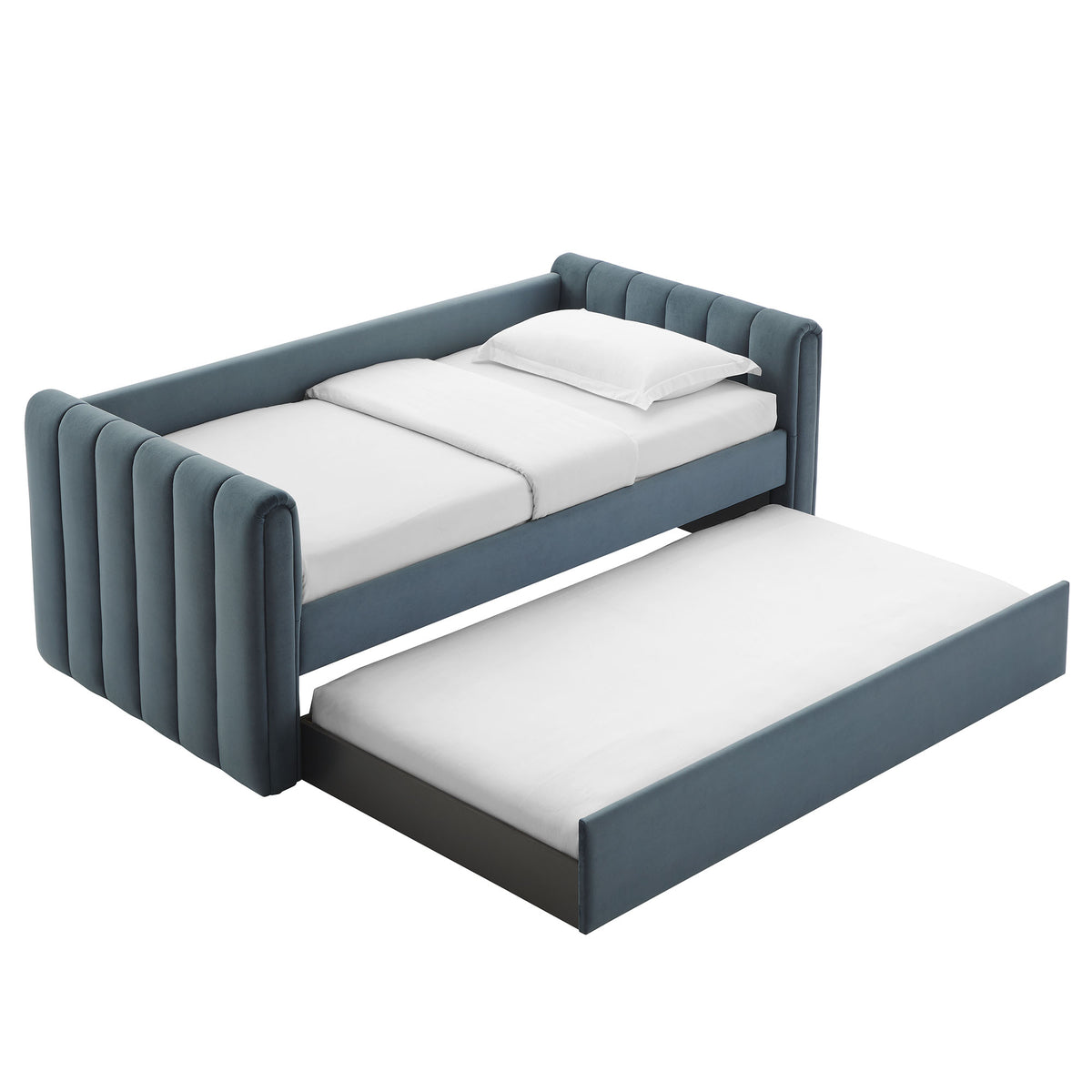 Veyla Cadet Blue Channel Tufted Performance Velvet Twin Daybed With Trundle - Ornate Home