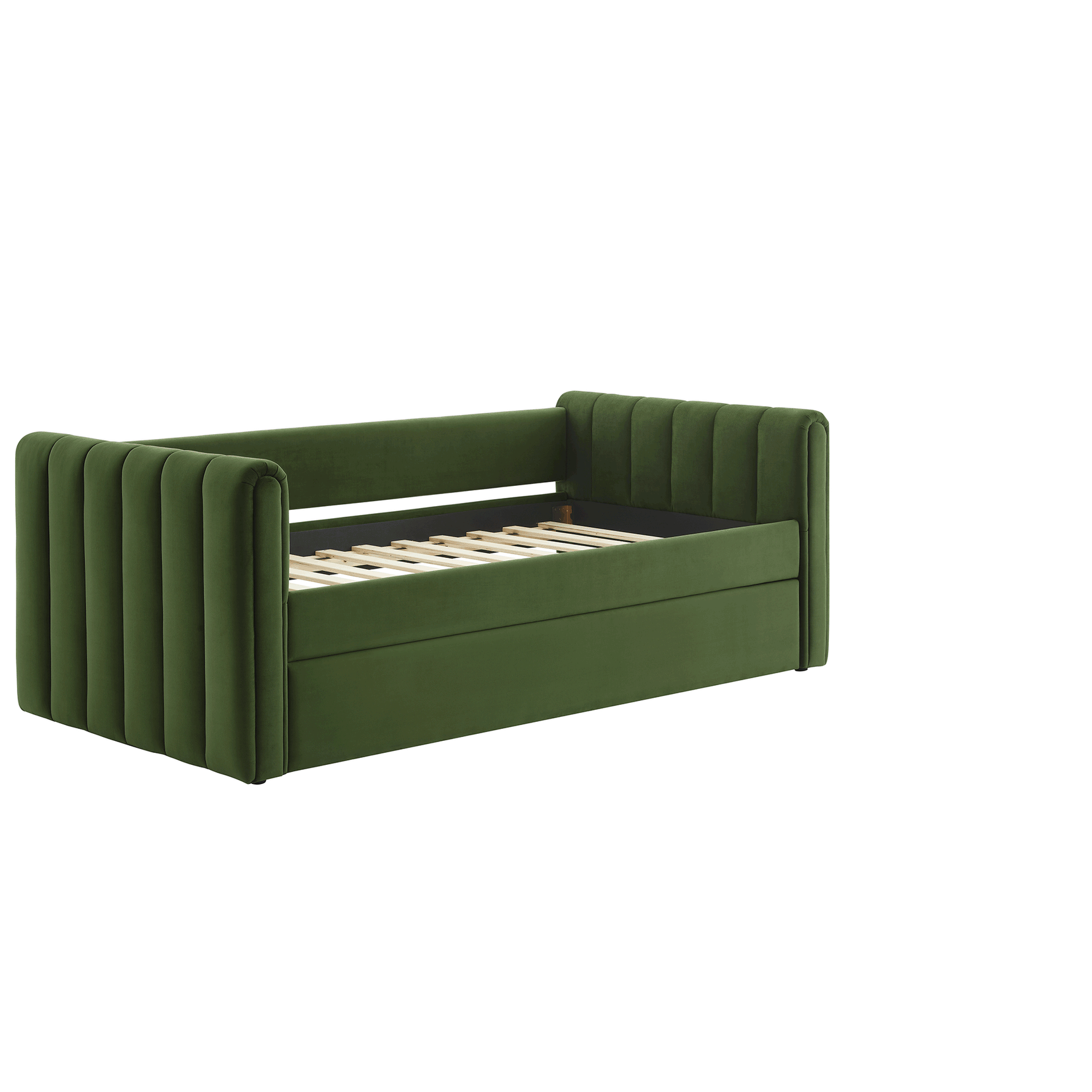 Veyla Moss Green Channel Tufted Performance Velvet Twin Daybed With Trundle - Ornate Home