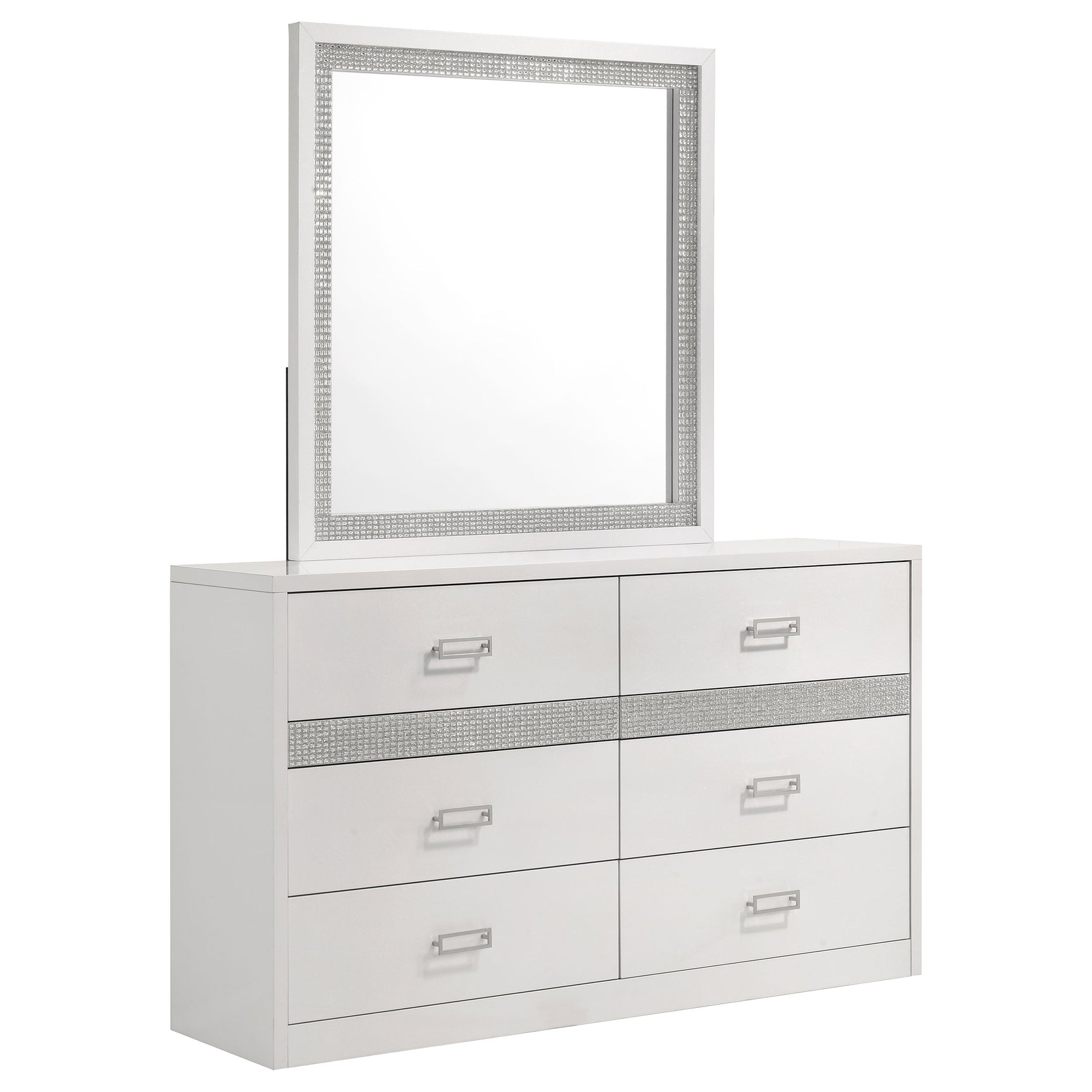 Viana White High Gloss Dresser With Mirror - Ornate Home