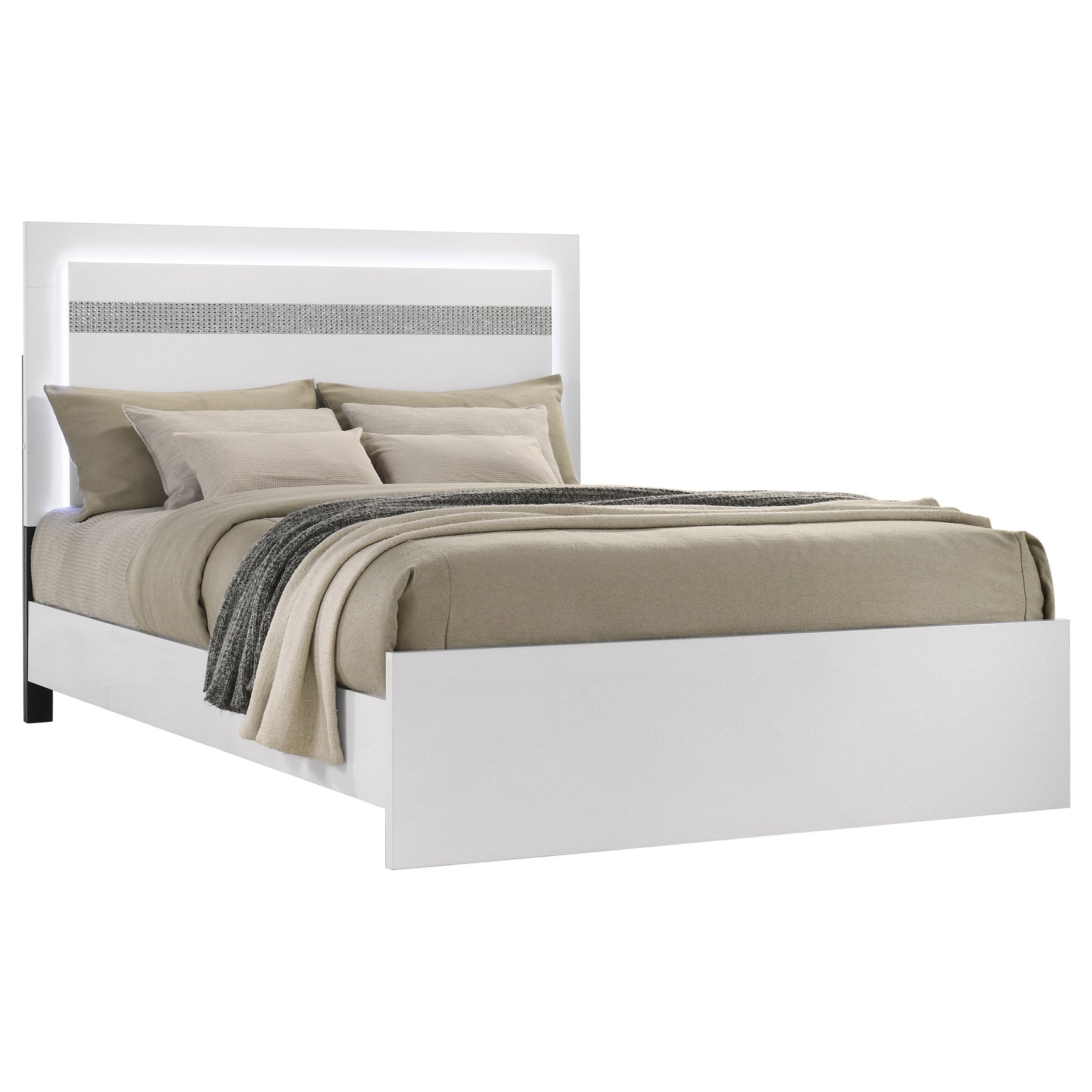 Viana White High Gloss Queen Bed - Ornate Home