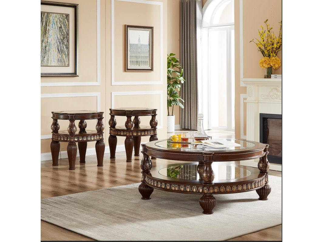 Victoria Mohagany 3pc Coffee Table Set / HD-1521 - Ornate Home
