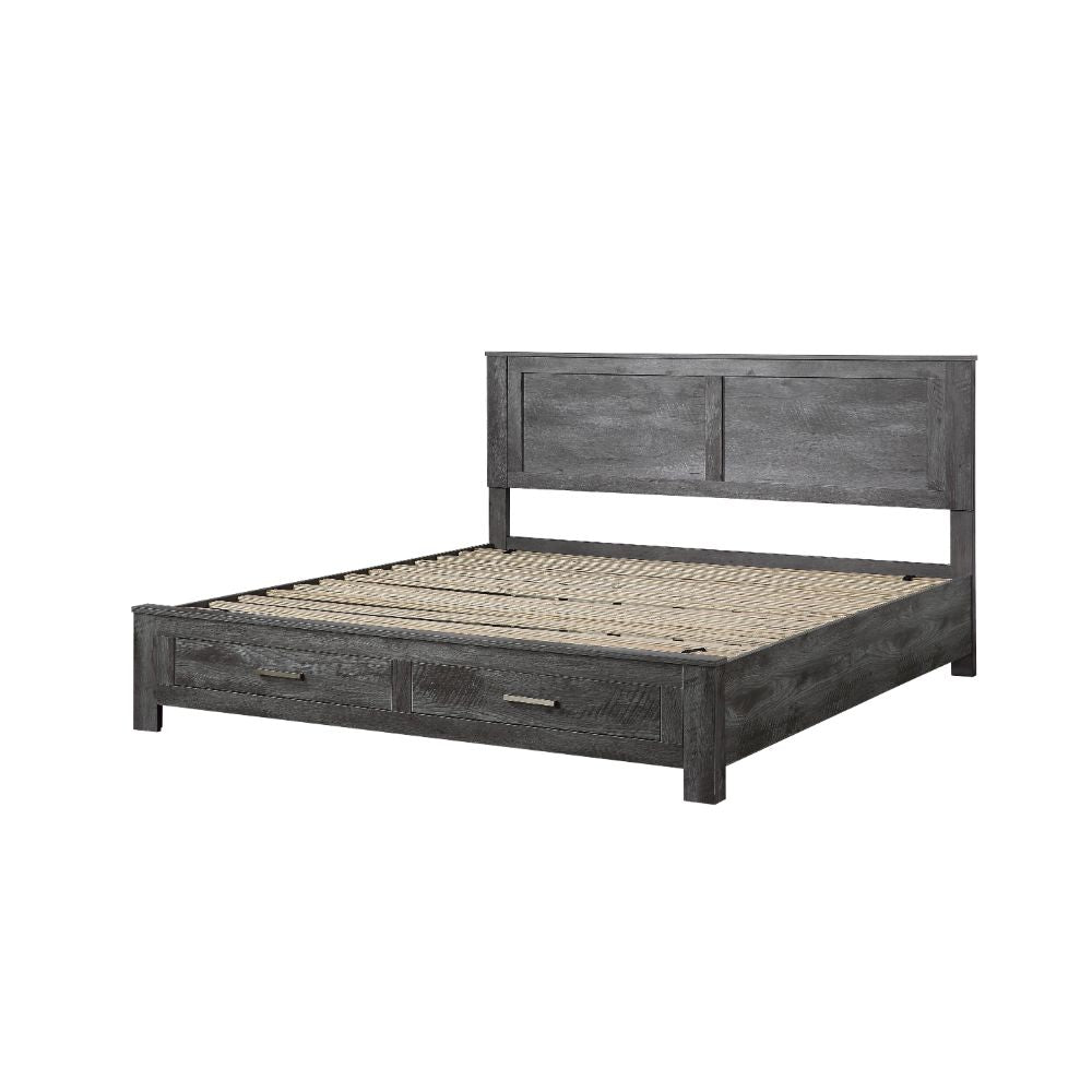 Vidalia Rustic Gray Oak Queen Bed w/ Storage - Ornate Home