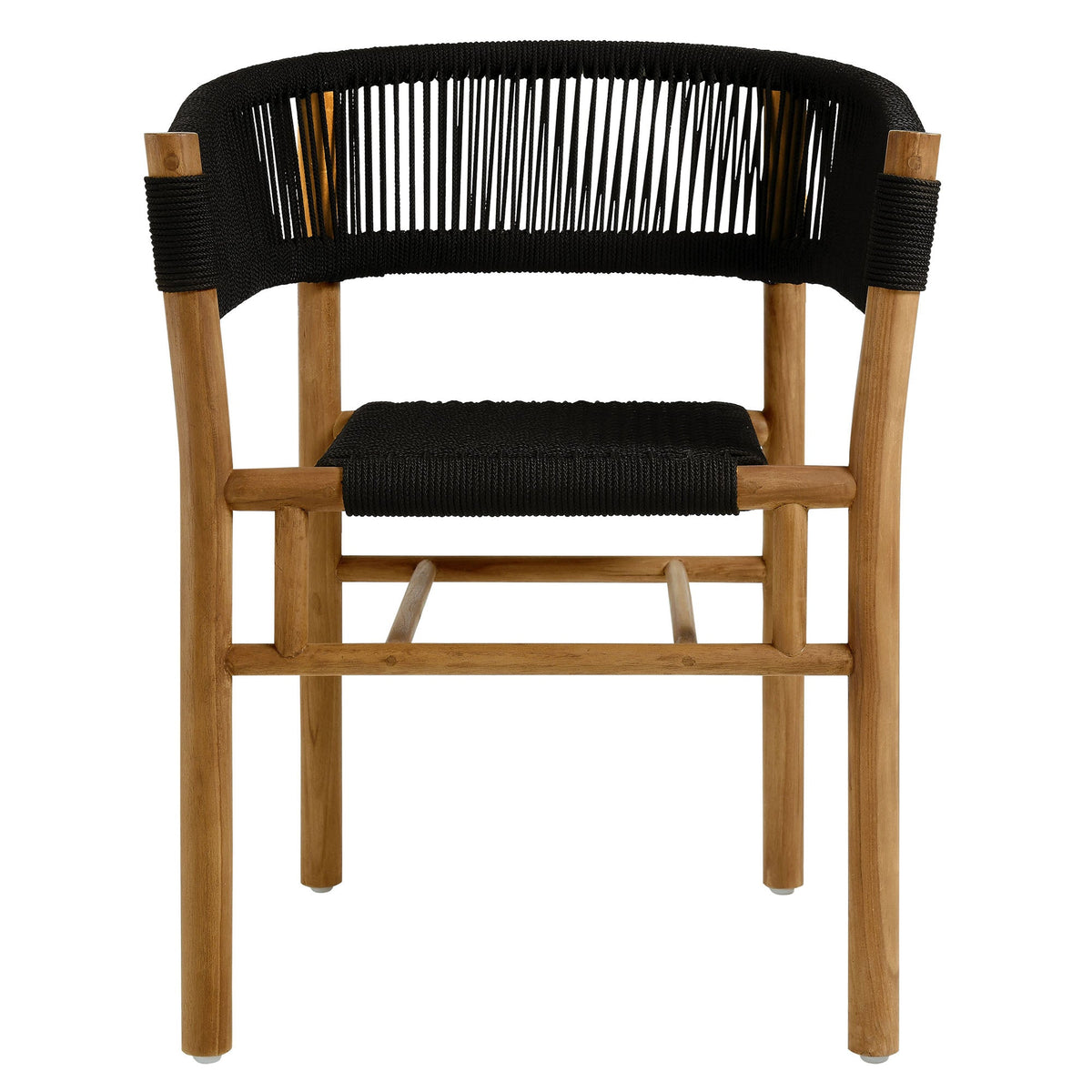 Vienna Natural/Black Outdoor Patio Teak and Rope Curved-Back Dining Armchairs (Set of 2) - Ornate Home