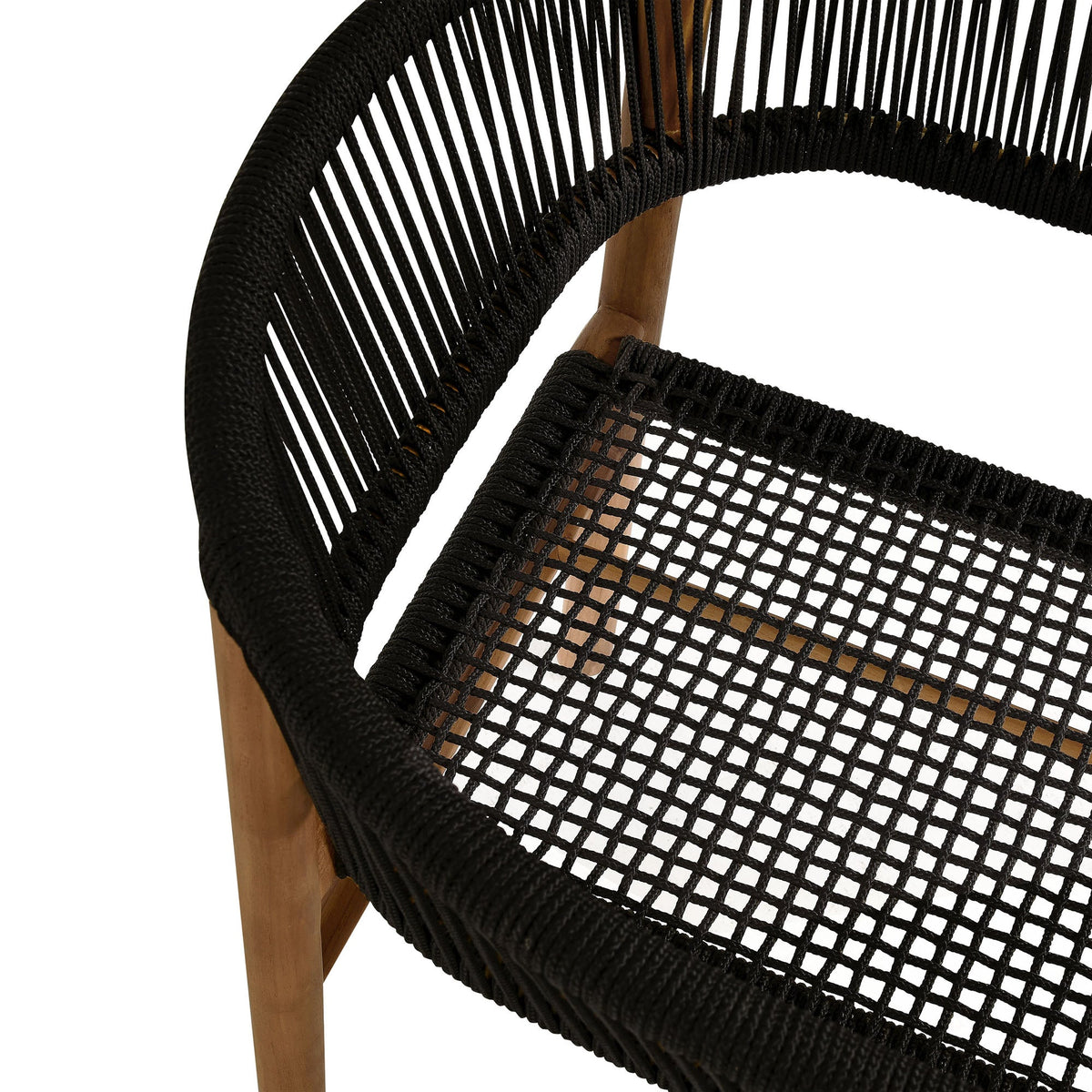 Vienna Natural/Black Outdoor Patio Teak and Rope Curved-Back Dining Armchairs (Set of 2) - Ornate Home
