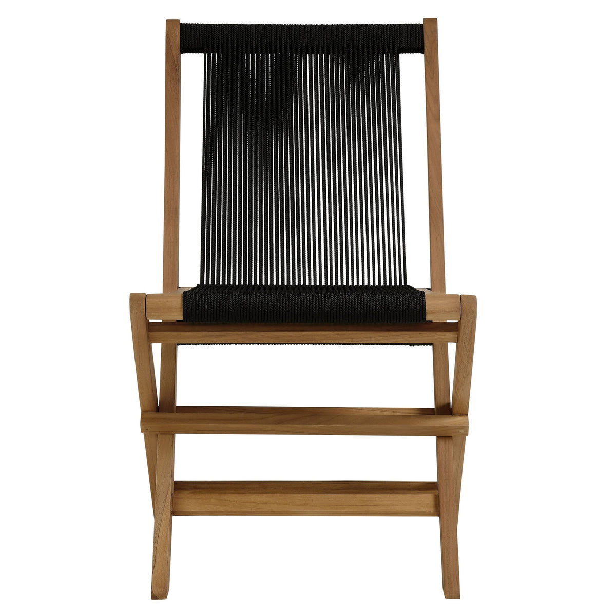 Vienna Natural/Black Outdoor Patio Teak and Rope Folding Chairs (Set of 4) - Ornate Home