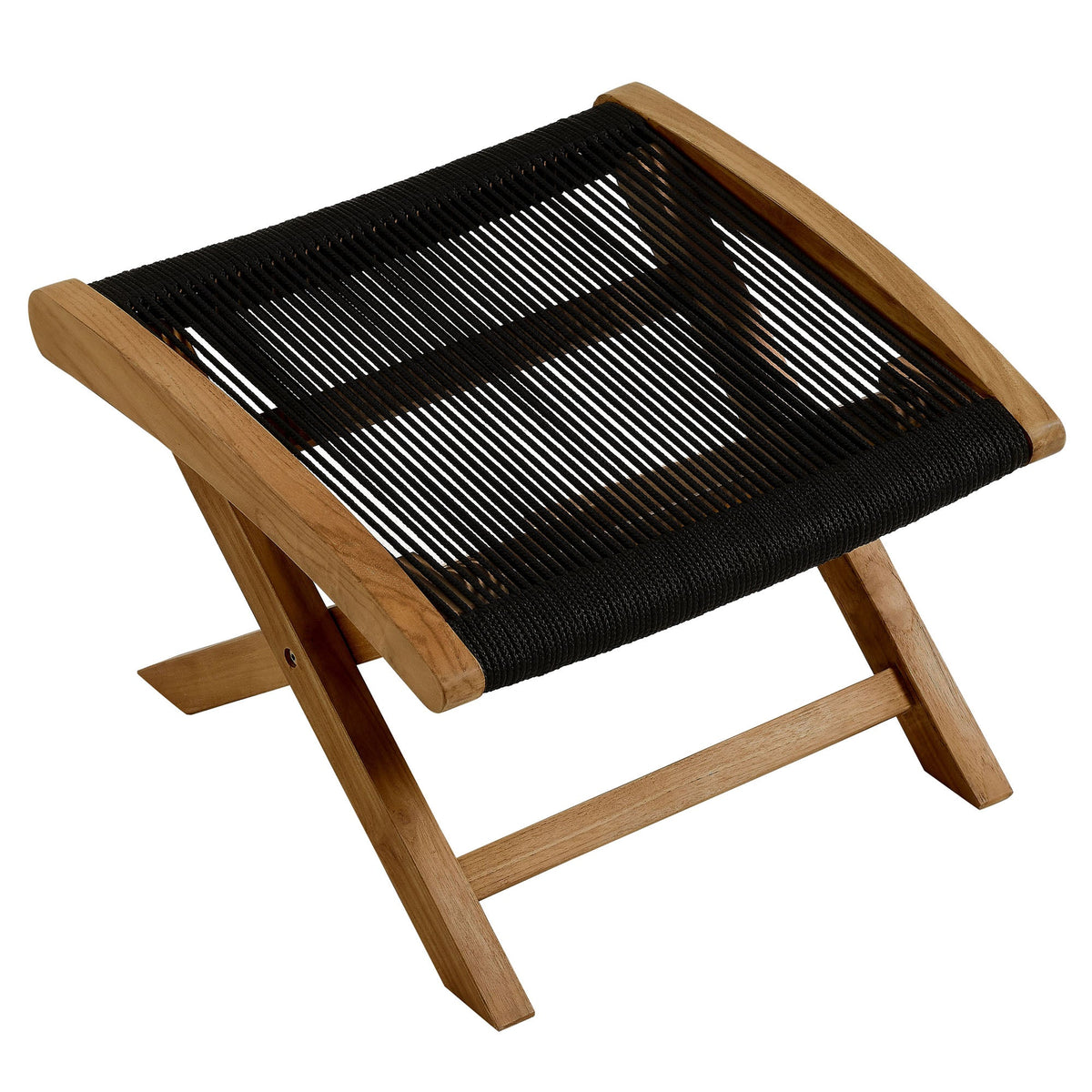 Vienna Natural/Black Outdoor Patio Teak and Rope Folding Ottoman - Ornate Home
