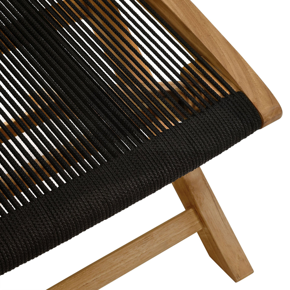 Vienna Natural/Black Outdoor Patio Teak and Rope Folding Ottoman - Ornate Home