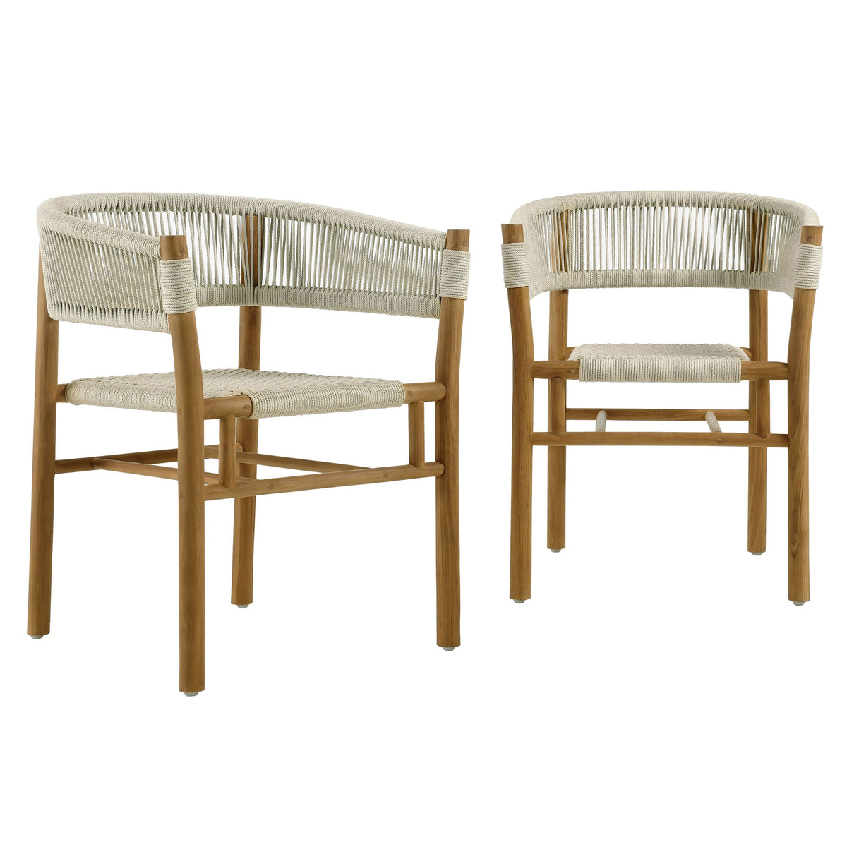 Vienna Natural Outdoor Patio Teak and Rope Curved-Back Dining Armchairs (Set of 2) - Ornate Home