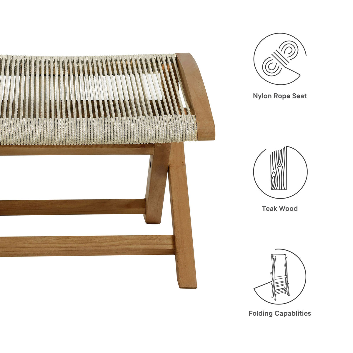 Vienna Natural Outdoor Patio Teak and Rope Folding Ottoman - Ornate Home