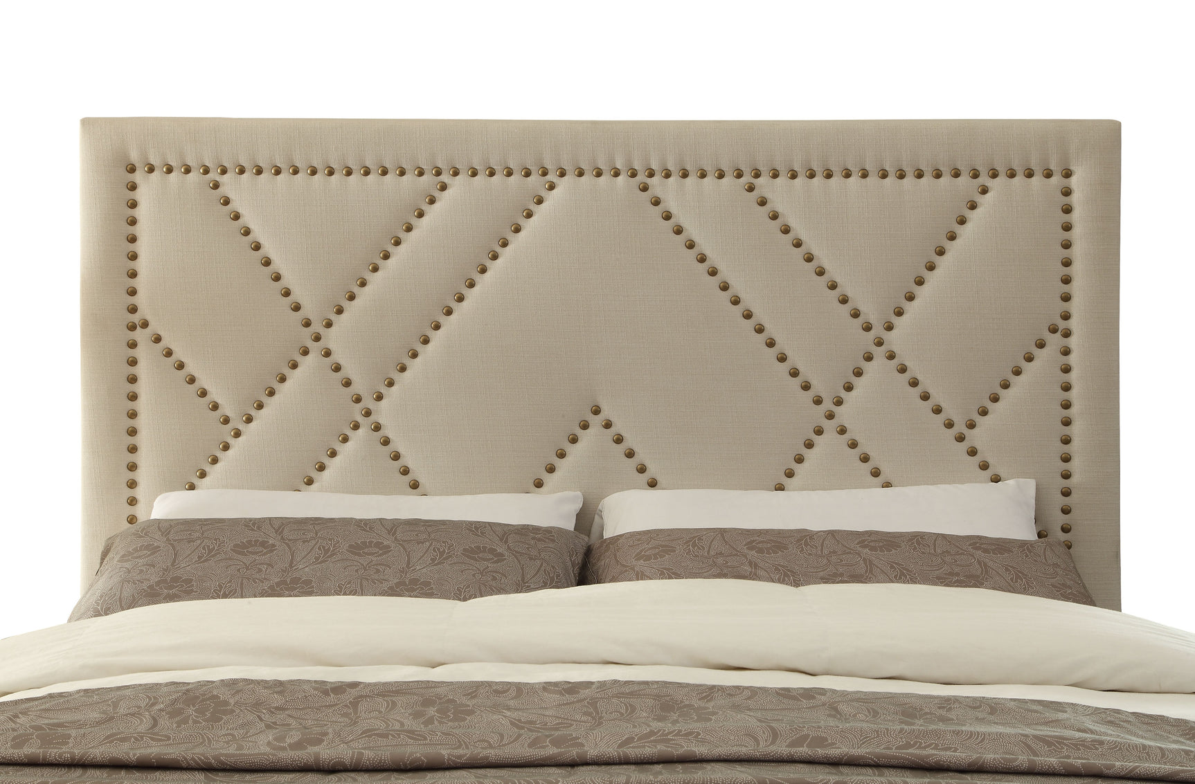 Vienne Nailhead Patterned Upholstered Headboard in Powder - Ornate Home