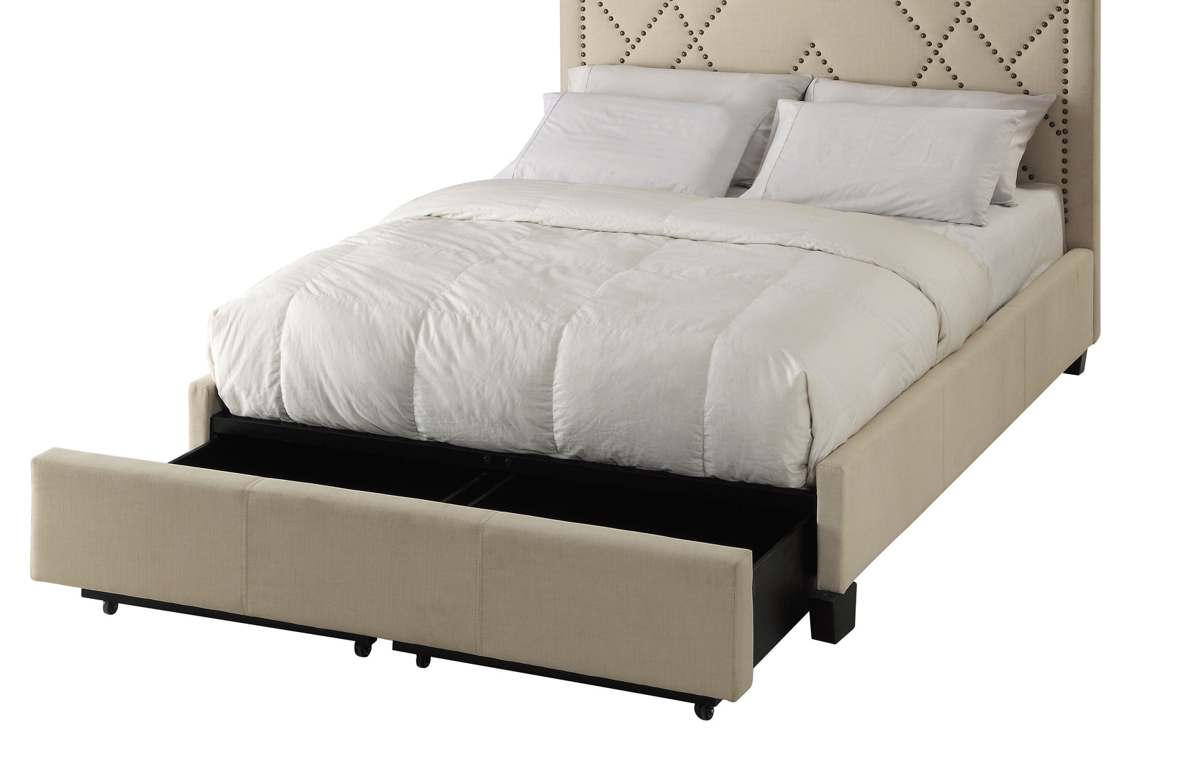 Vienne Nailhead Upholstered Full Platform Storage Bed in Powder - Ornate Home