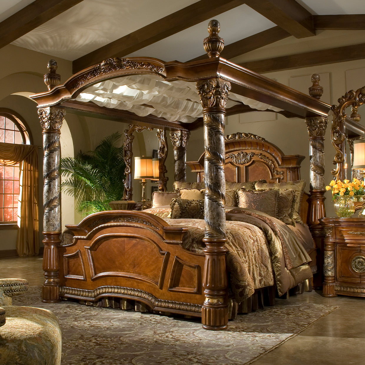 Villa Valencia Classic Chestnut Canopy Bed - Ornate Home