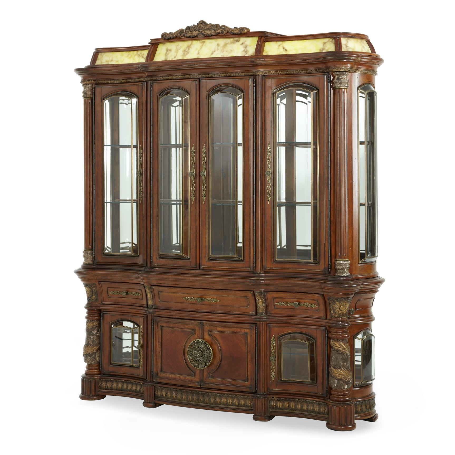 Villa Valencia Classic Chestnut China Buffet with Lighted Top - Ornate Home
