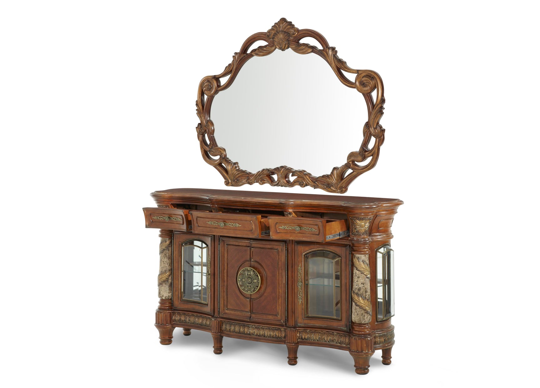 Villa Valencia Classic Chestnut Sideboard with Mirror - Ornate Home