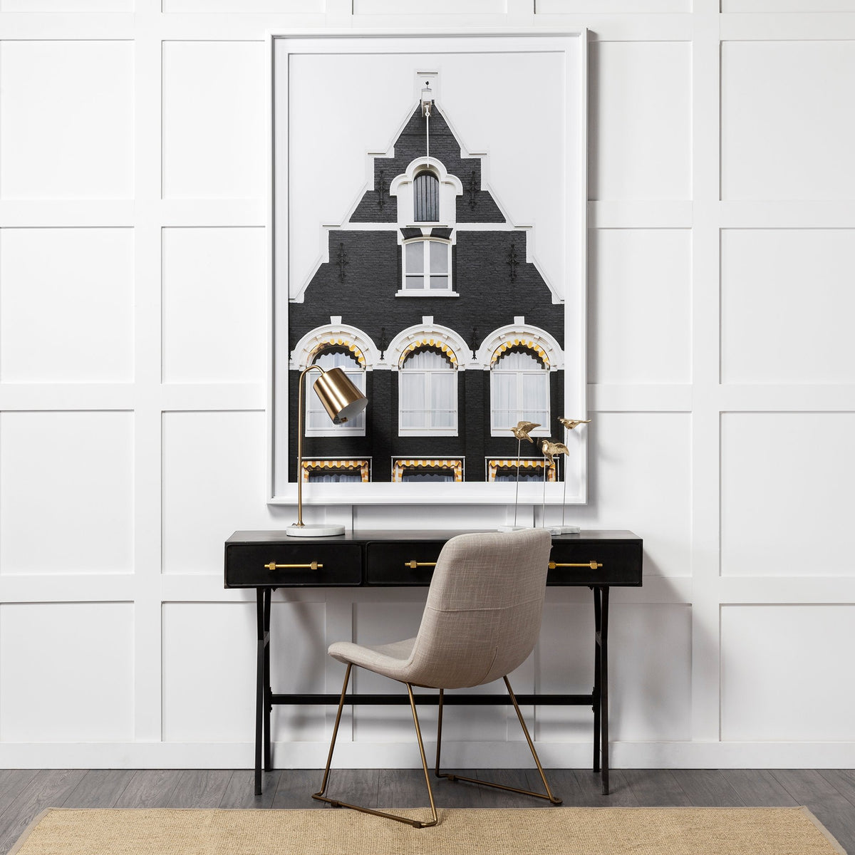 Vince Black/Gold Metal 3 Drawer Office Desk - Ornate Home
