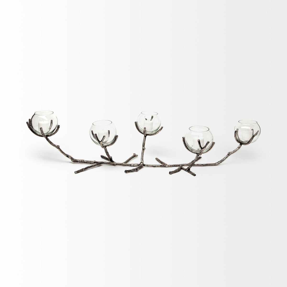 Vine Silver Distressed Metal Creeper Five Candle Table Candle Holder - Ornate Home