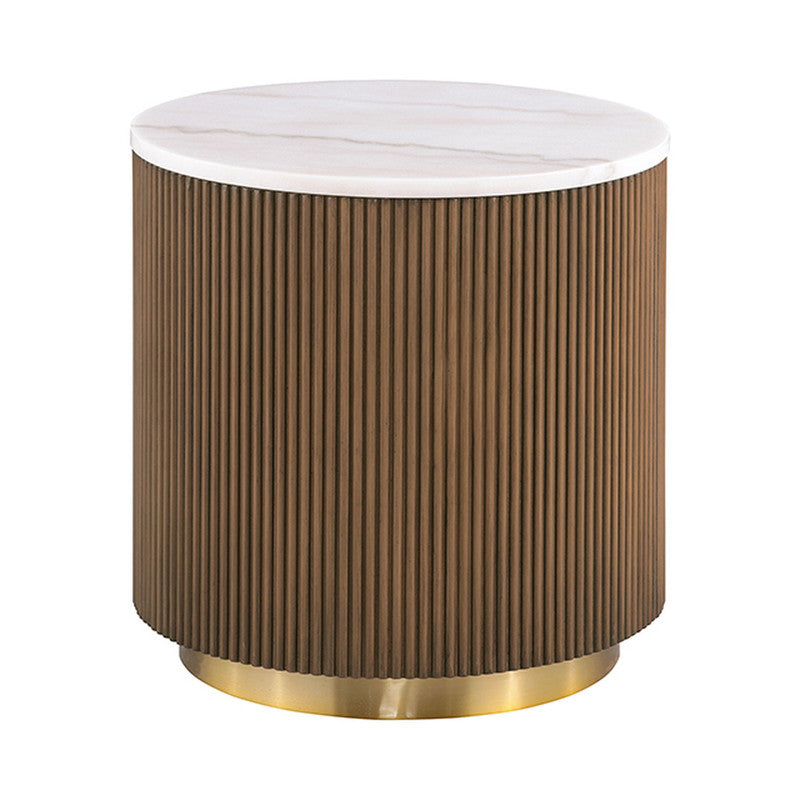 Virden Brown/White/Gold Round End Table - Ornate Home