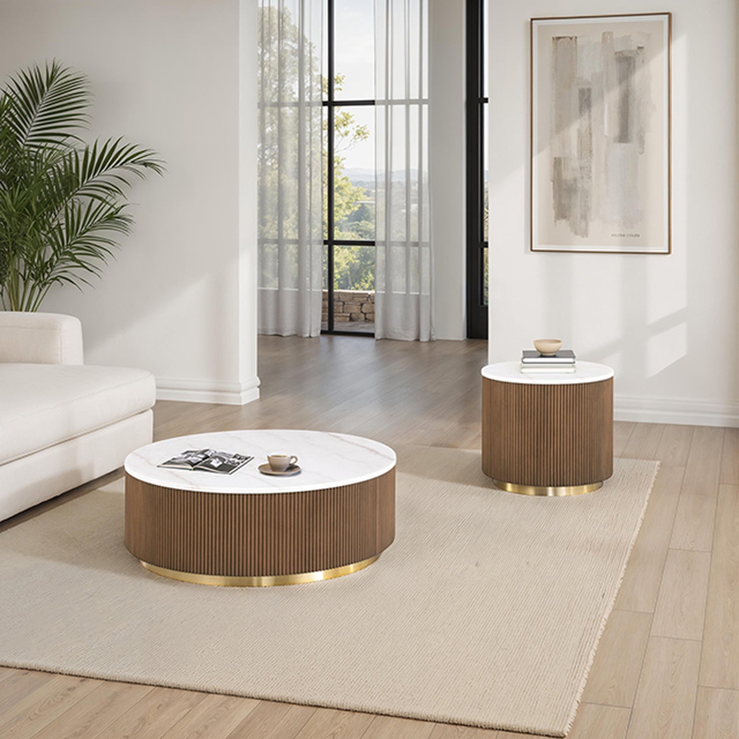 Virden Brown/White/Gold Round End Table - Ornate Home