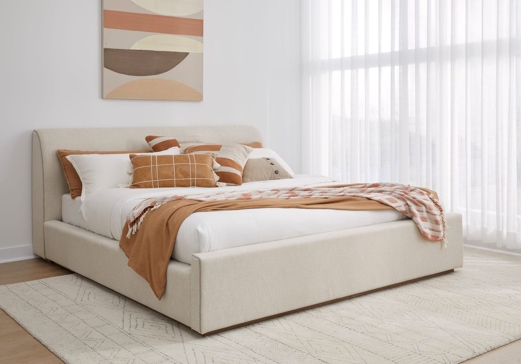 Virgil Louis Natural Full Upholstered Platform Bed - Ornate Home