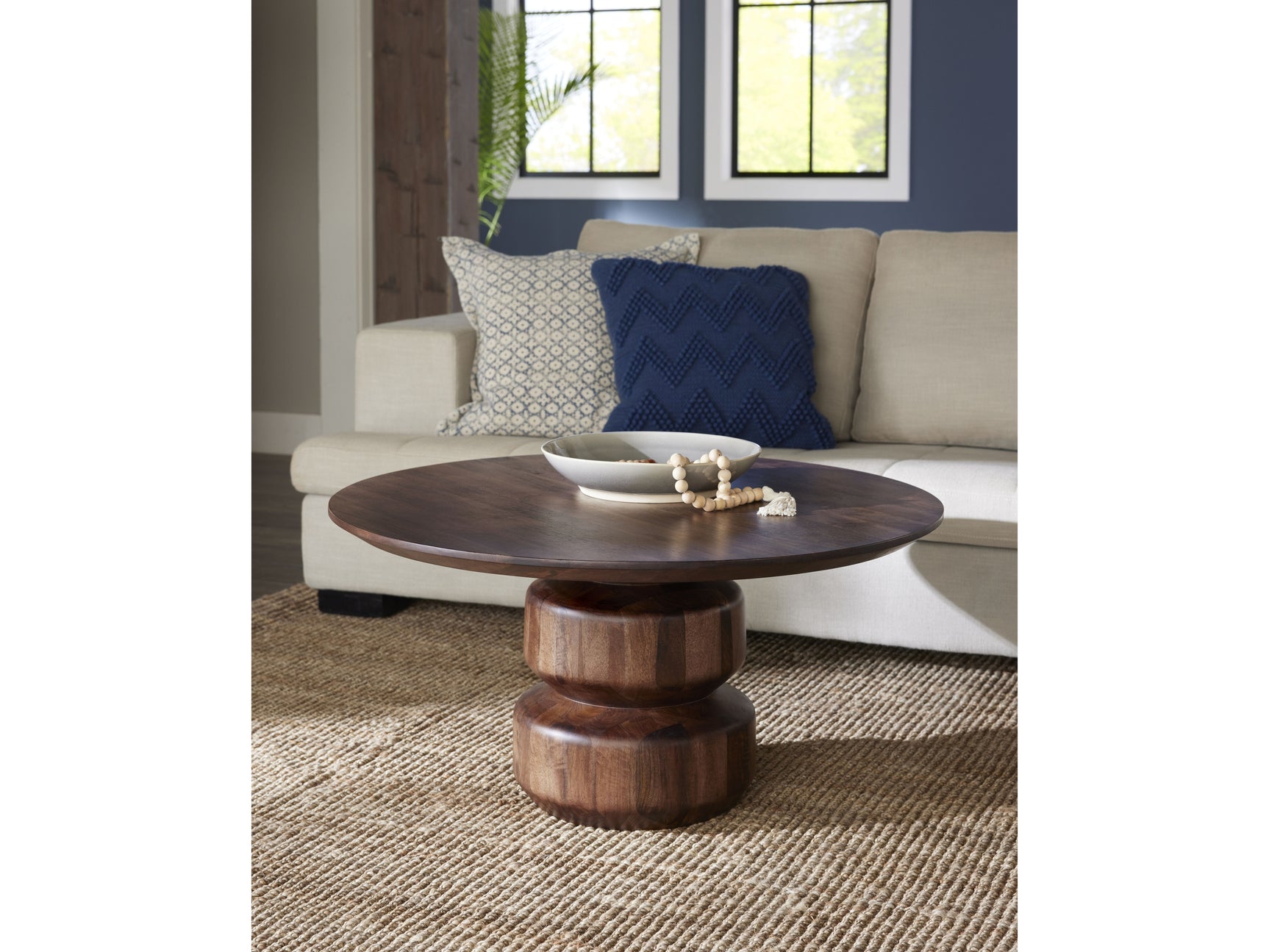 Virton Smoked Brown Solid Wood Round Coffee Table - Ornate Home