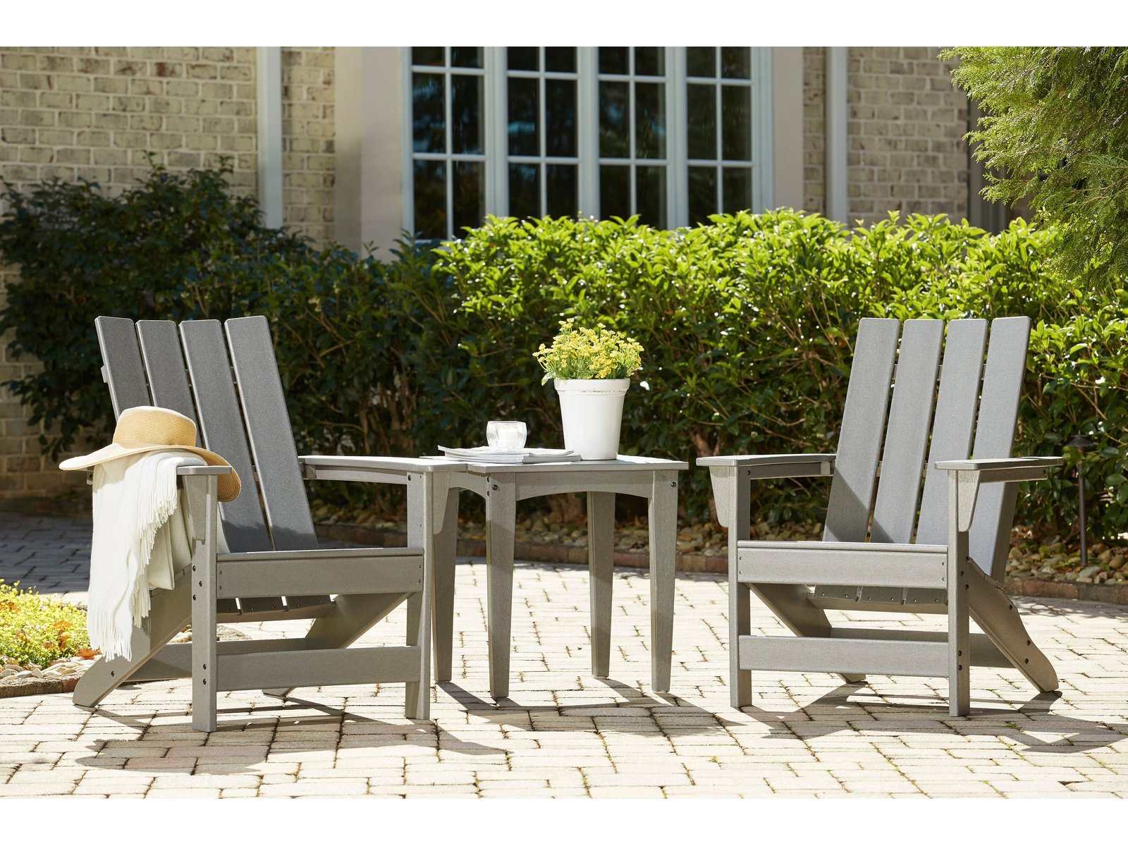 Visola Gray Outdoor Adirondack Chair Set w/ End Table - Ornate Home