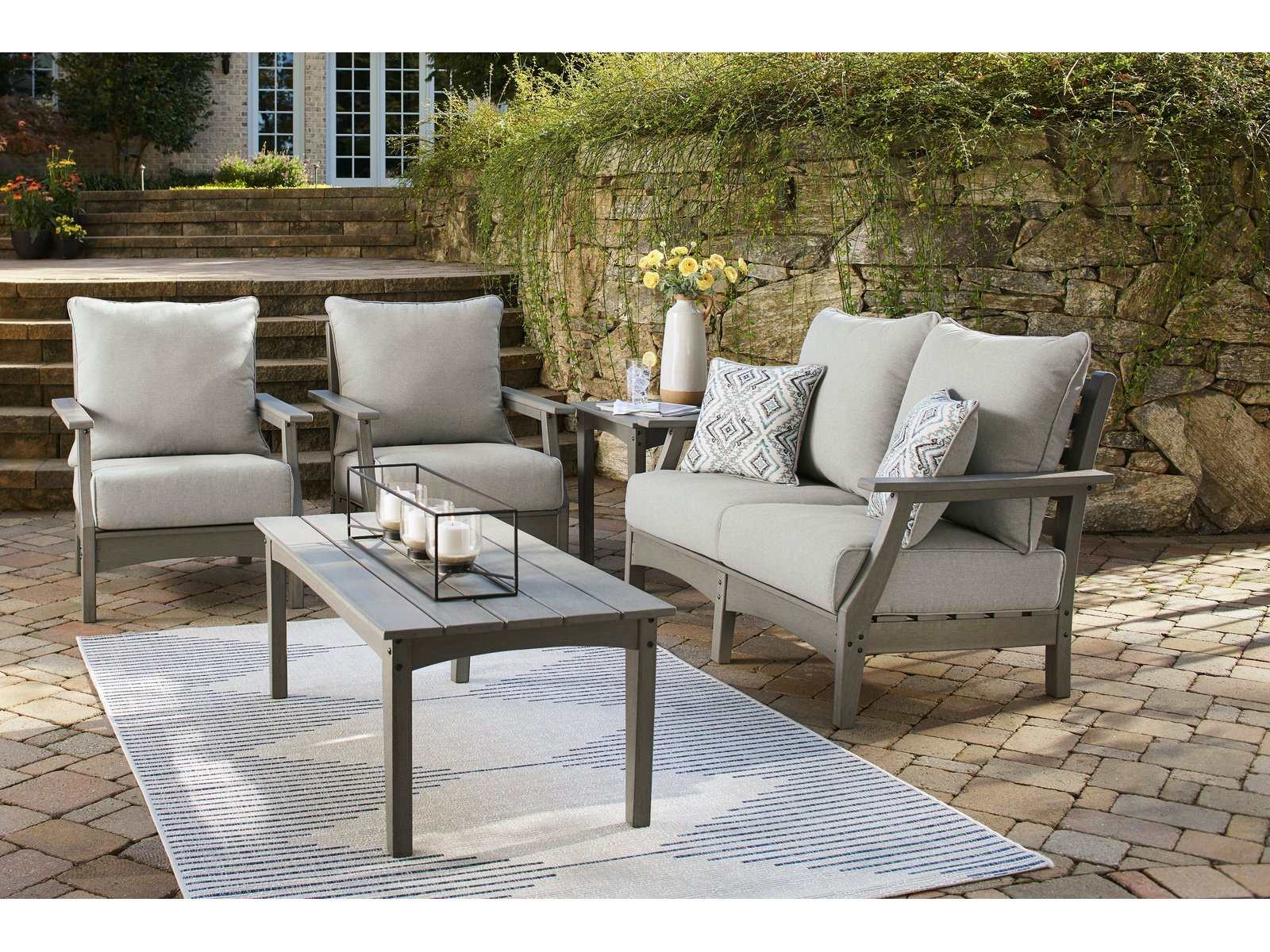 Visola Gray Outdoor Conversation Set w/ Loveseat Coffee Table / 4pc - Ornate Home