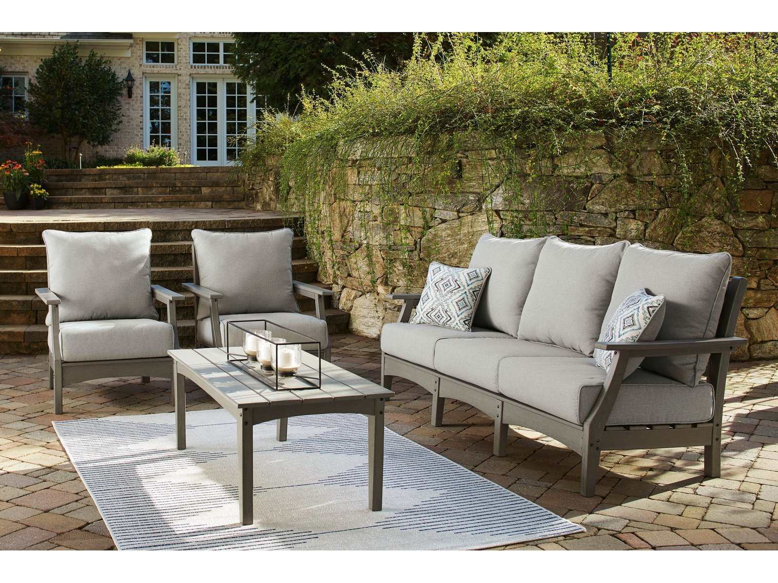 Visola Gray Outdoor Conversation Set w/ Sofa Coffee Table / 4pc - Ornate Home