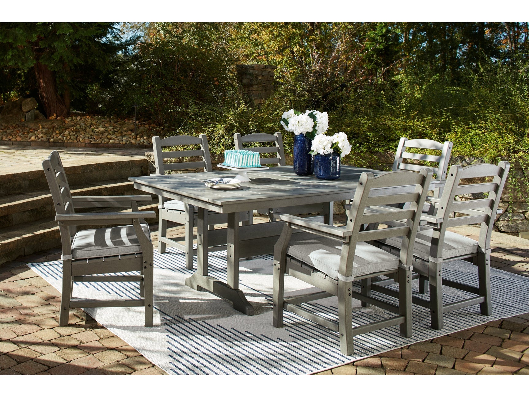 Visola Gray Outdoor Dining Table w/6 Chairs - Ornate Home
