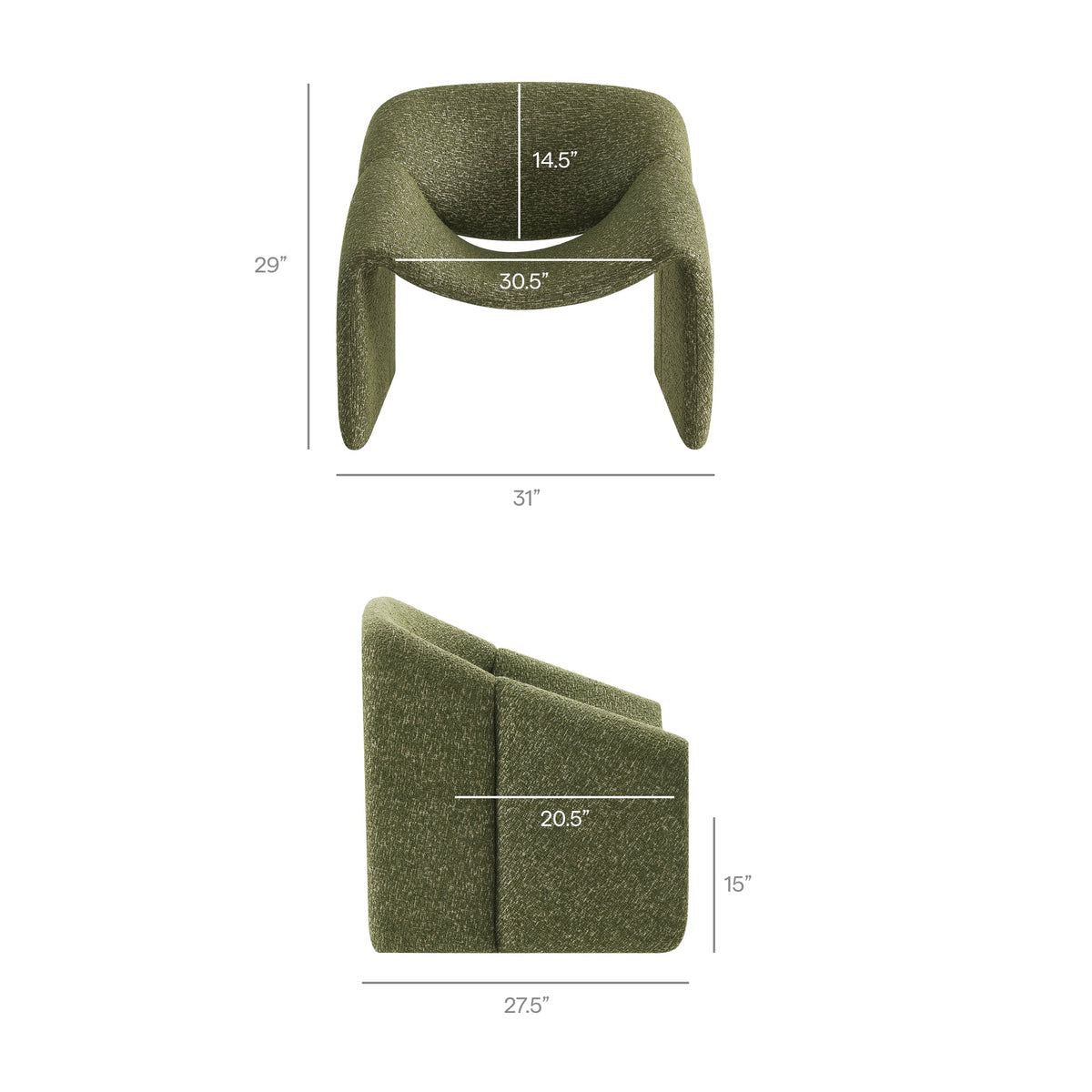 Vivi Olive Looped Textural Fabric Curved Arm Accent Chair - Ornate Home