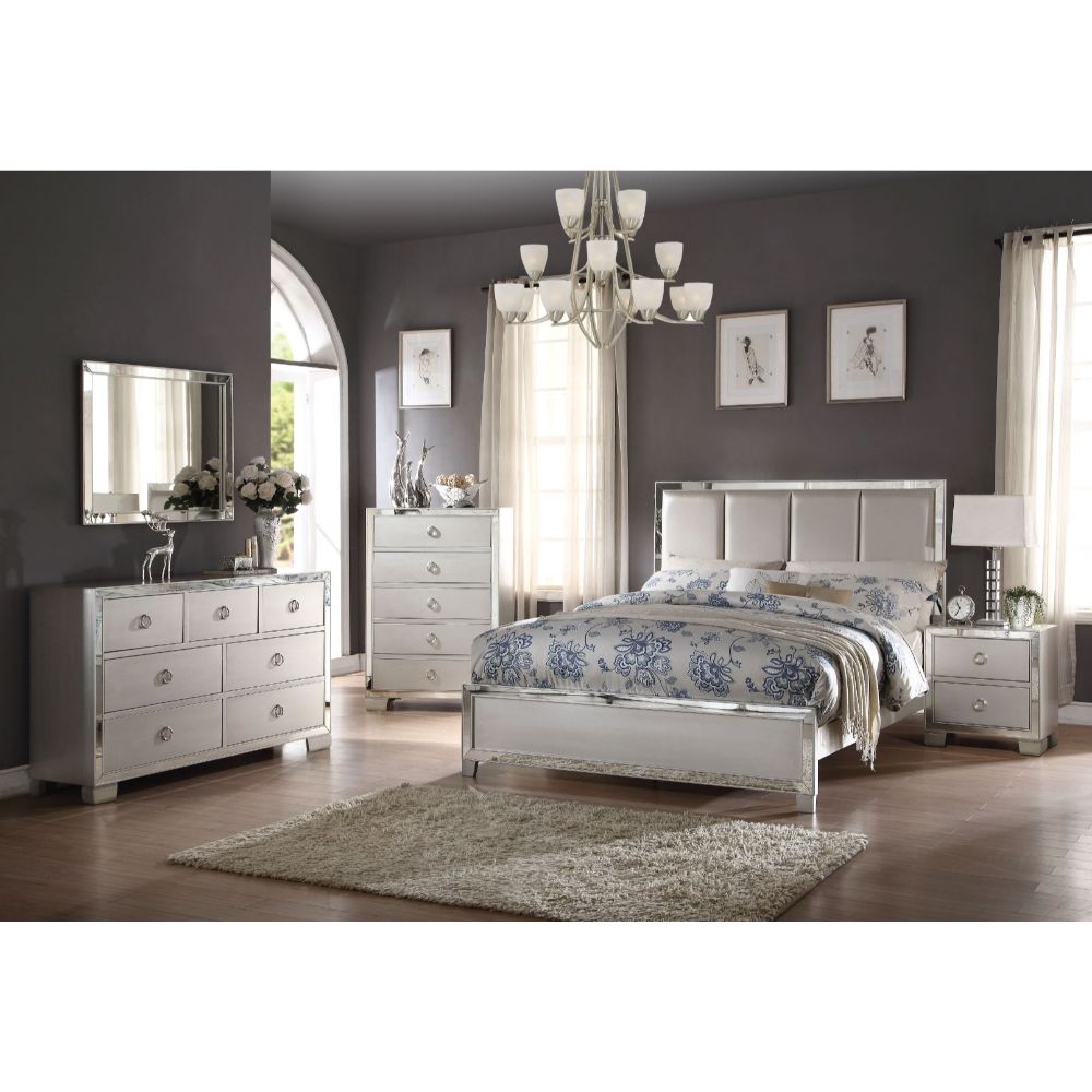 Voeville II Platinum PU & Platinum Queen Bed - Ornate Home
