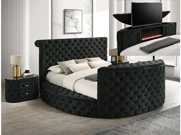 Voltare Black King Bed w/ Fireplace and TV Lift - Ornate Home