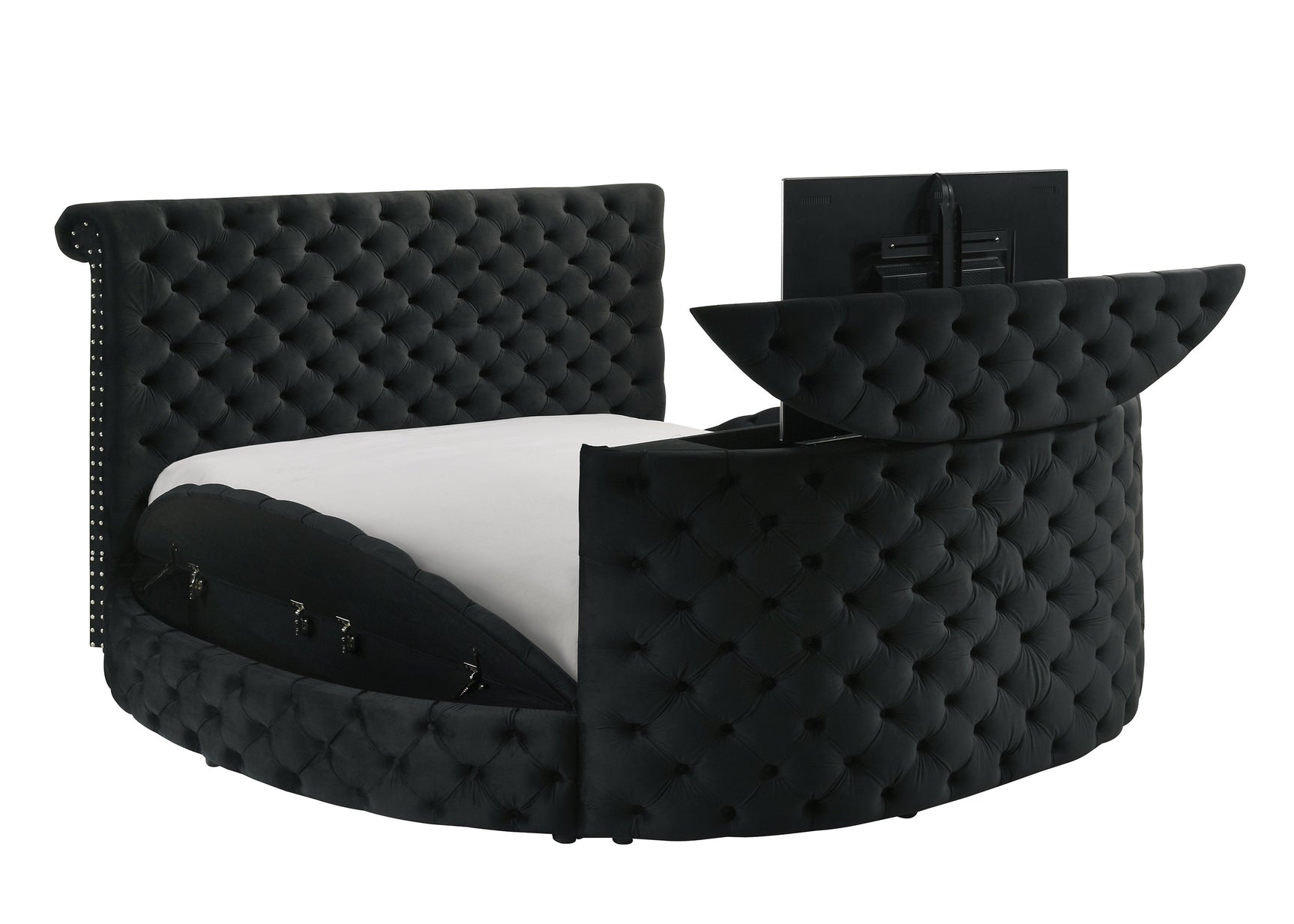 Voltare Black King Bed w/ Fireplace and TV Lift - Ornate Home