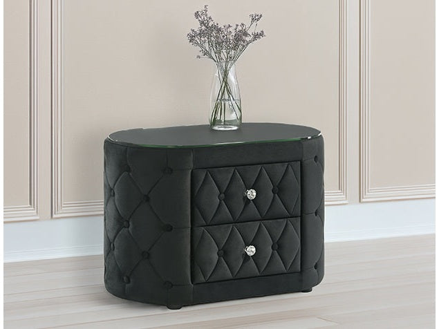 Voltare Black Oval Nightstand w/ 8mm Tempered Glass Top - Ornate Home