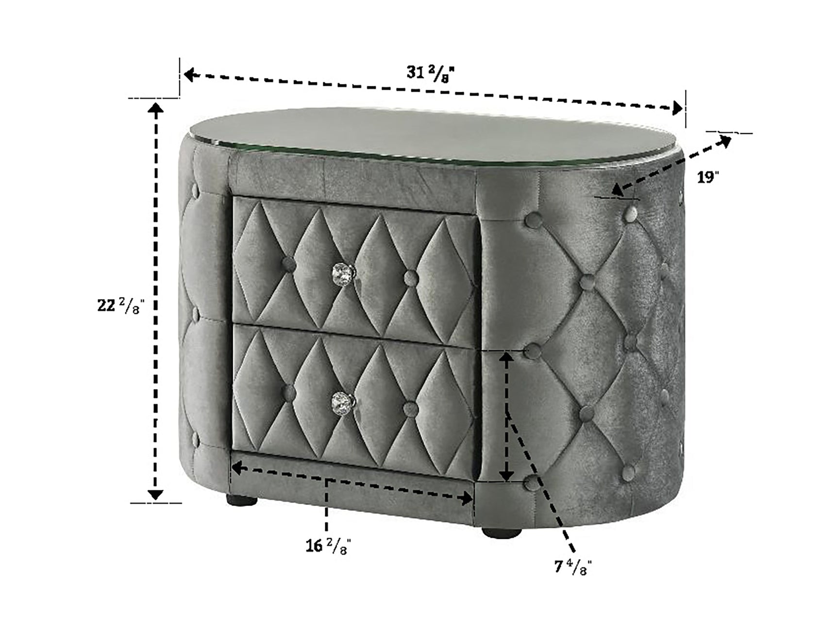 Voltare Black Oval Nightstand w/ 8mm Tempered Glass Top - Ornate Home