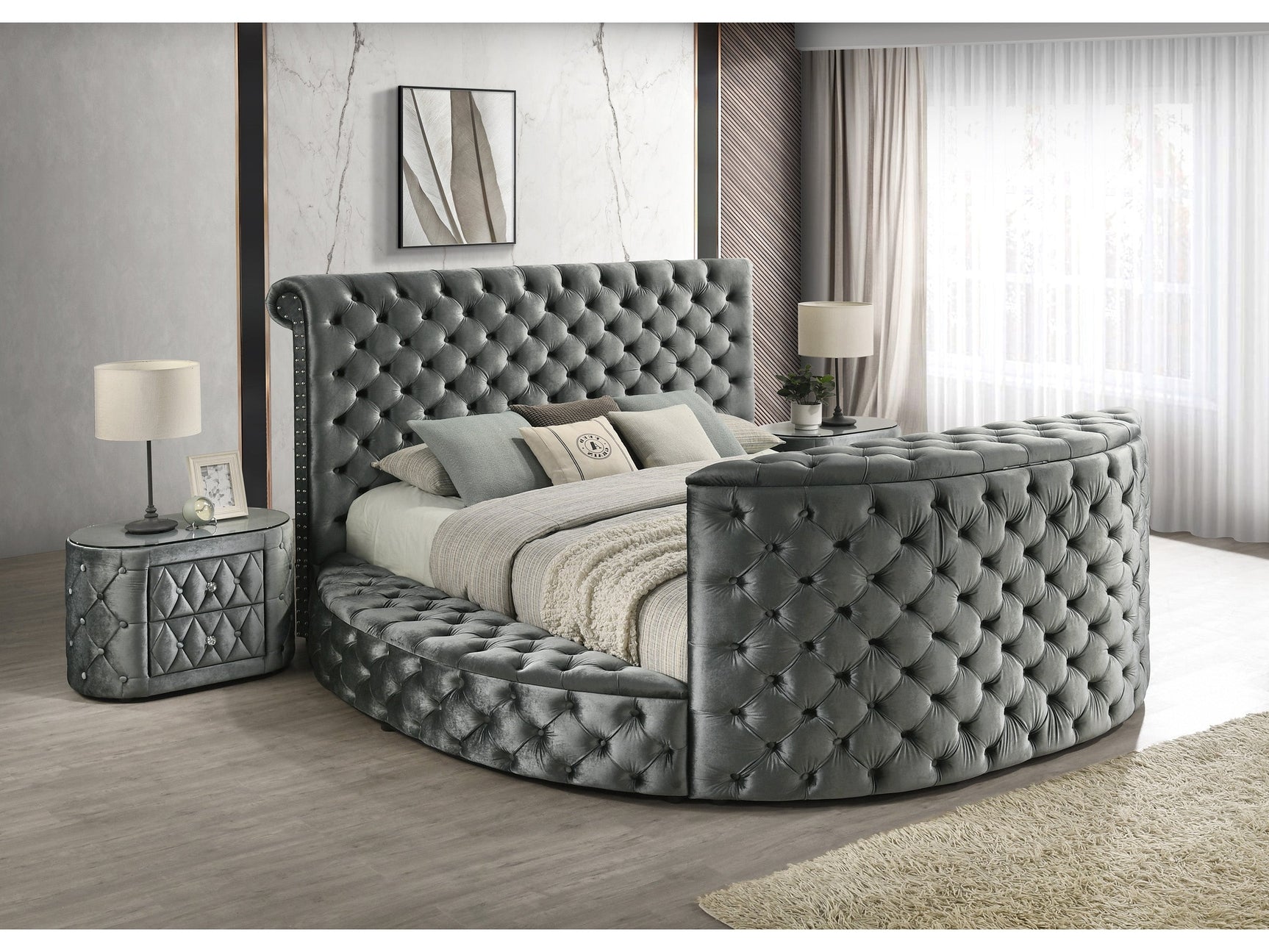 Voltare Gray Oval Nightstand w/ 8mm Tempered Glass Top - Ornate Home