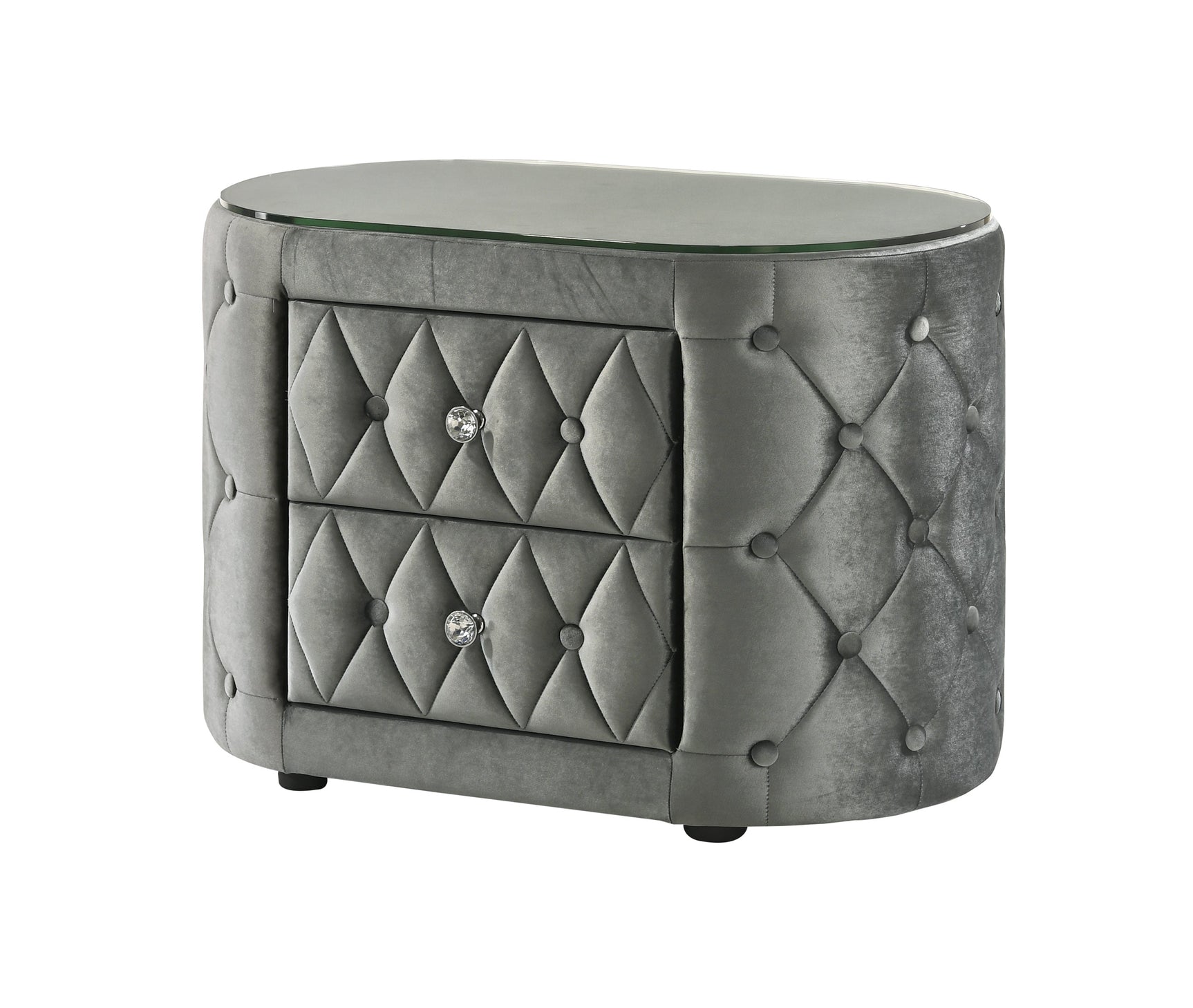 Voltare Gray Oval Nightstand w/ 8mm Tempered Glass Top - Ornate Home