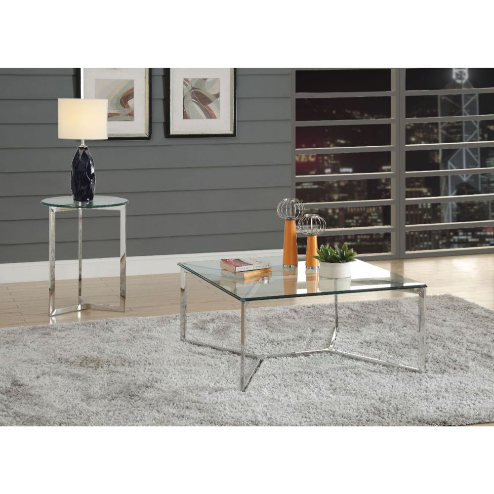 Volusius Clear Glass/Stainless Steel End Table - Ornate Home