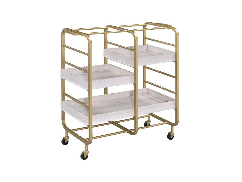 Vorrik Gold & WhiteWashed Serving Cart - Ornate Home