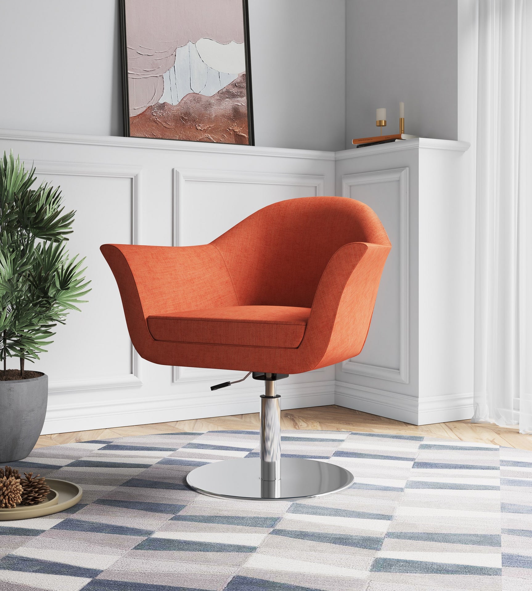 Voyager Swivel Adjustable Accent Chair in Orange and Brushed Metal - Ornate Home