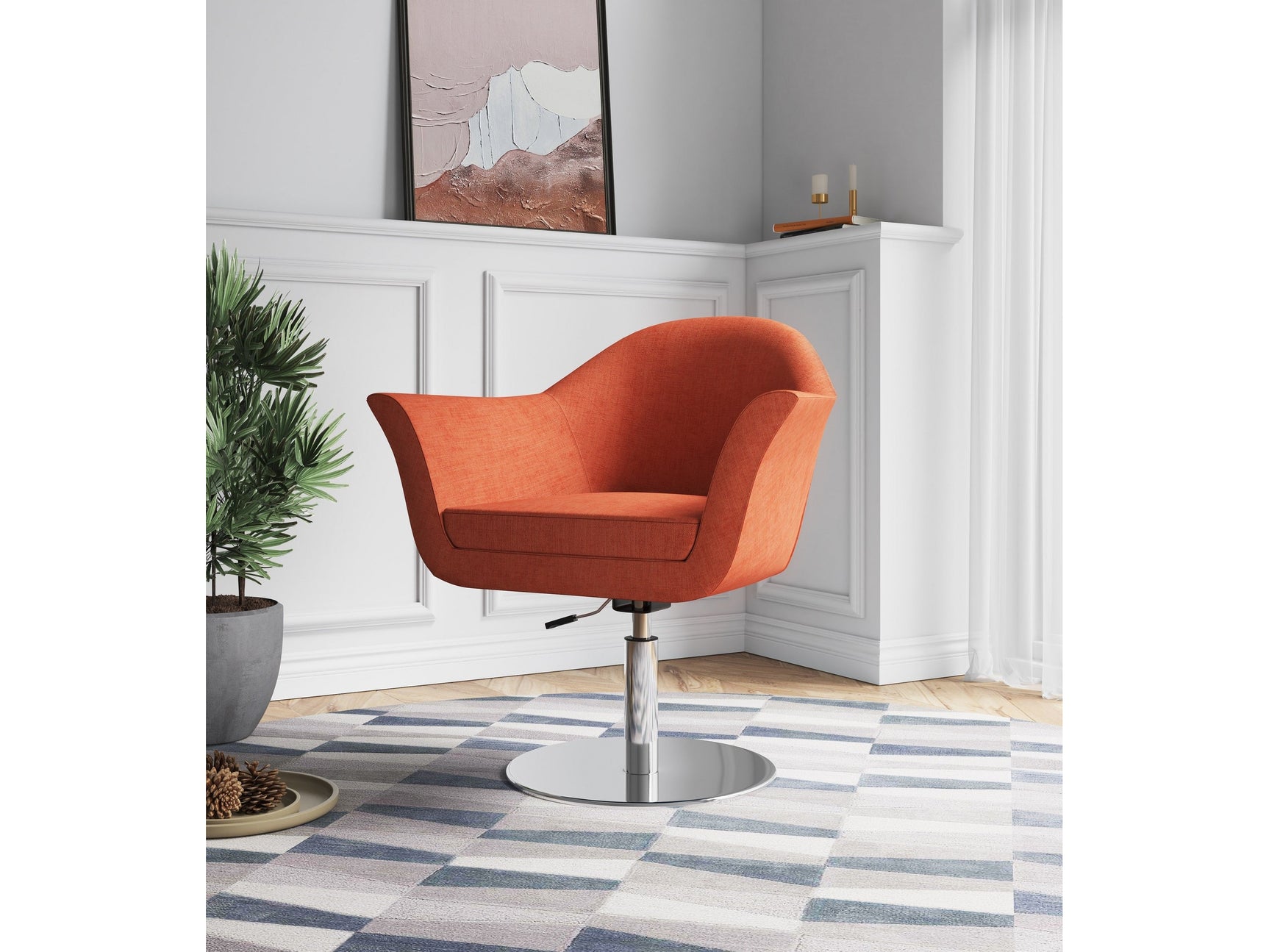 Voyager Swivel Adjustable Accent Chair in Orange and Brushed Metal (set of 2) - Ornate Home