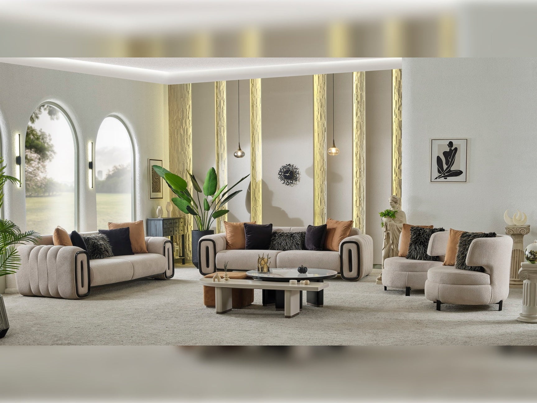 Voyance Beige 4-pieces (2 Four Seat Sofa & 2 Chair) Living Room Set