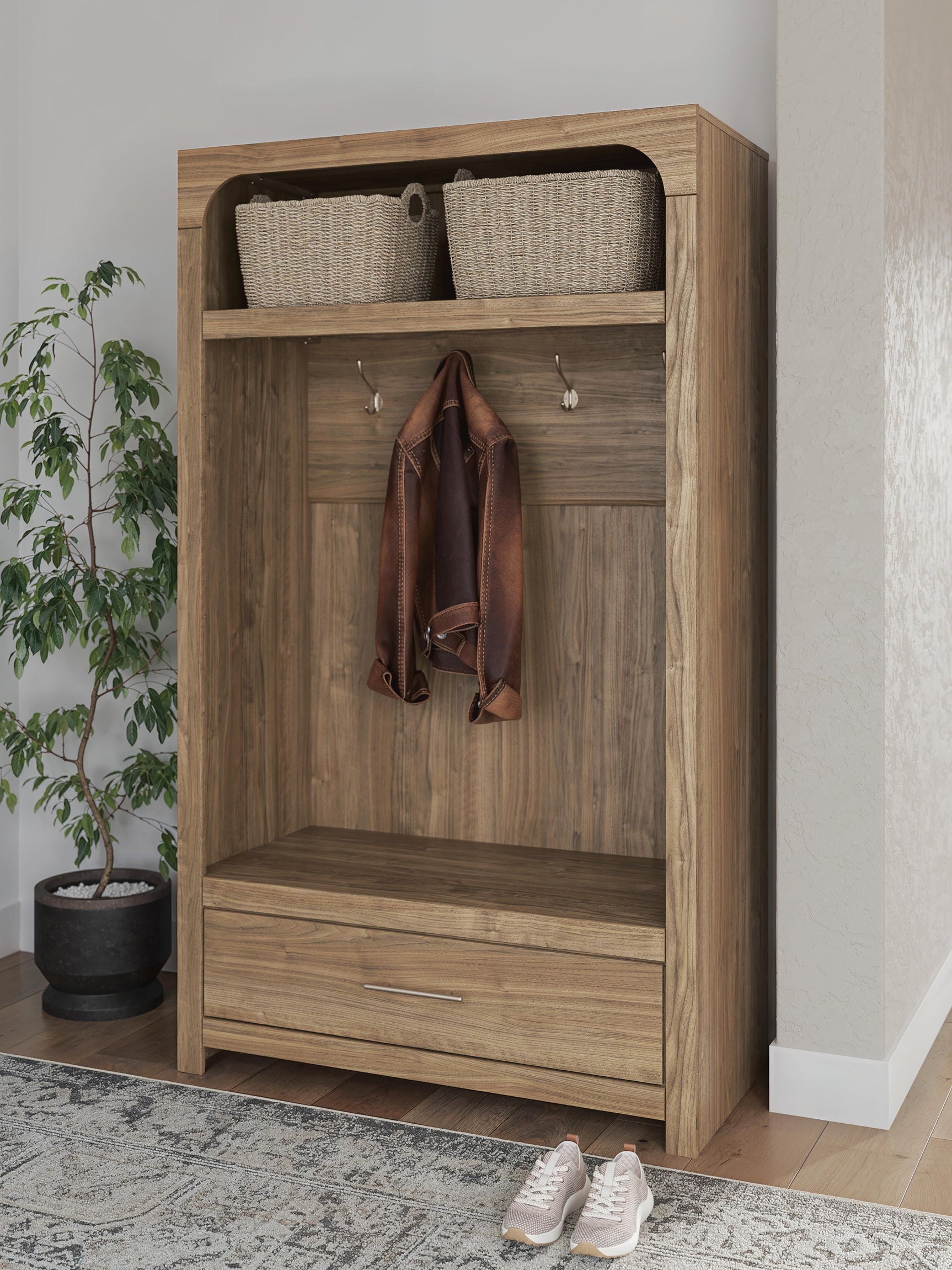 Dovander Brown Hall Tree with Storage Bench (Online Special Price)