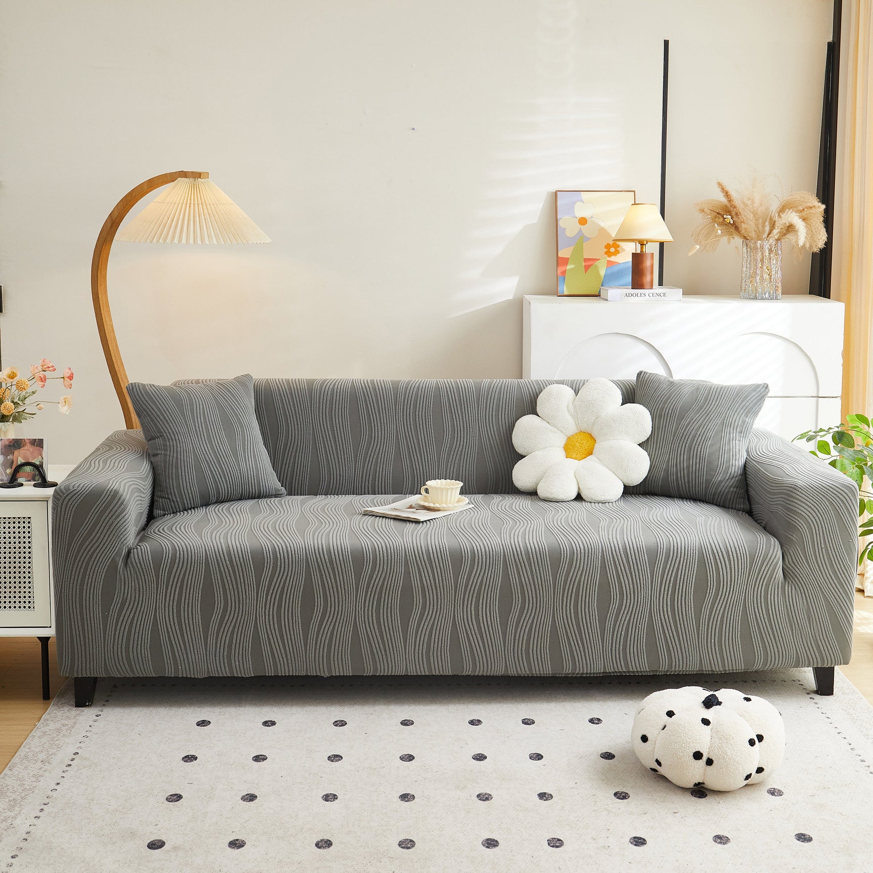Textured Wave Stretch Sofa Couch Cover, Soft Washable Spandex Furniture Slipcovers