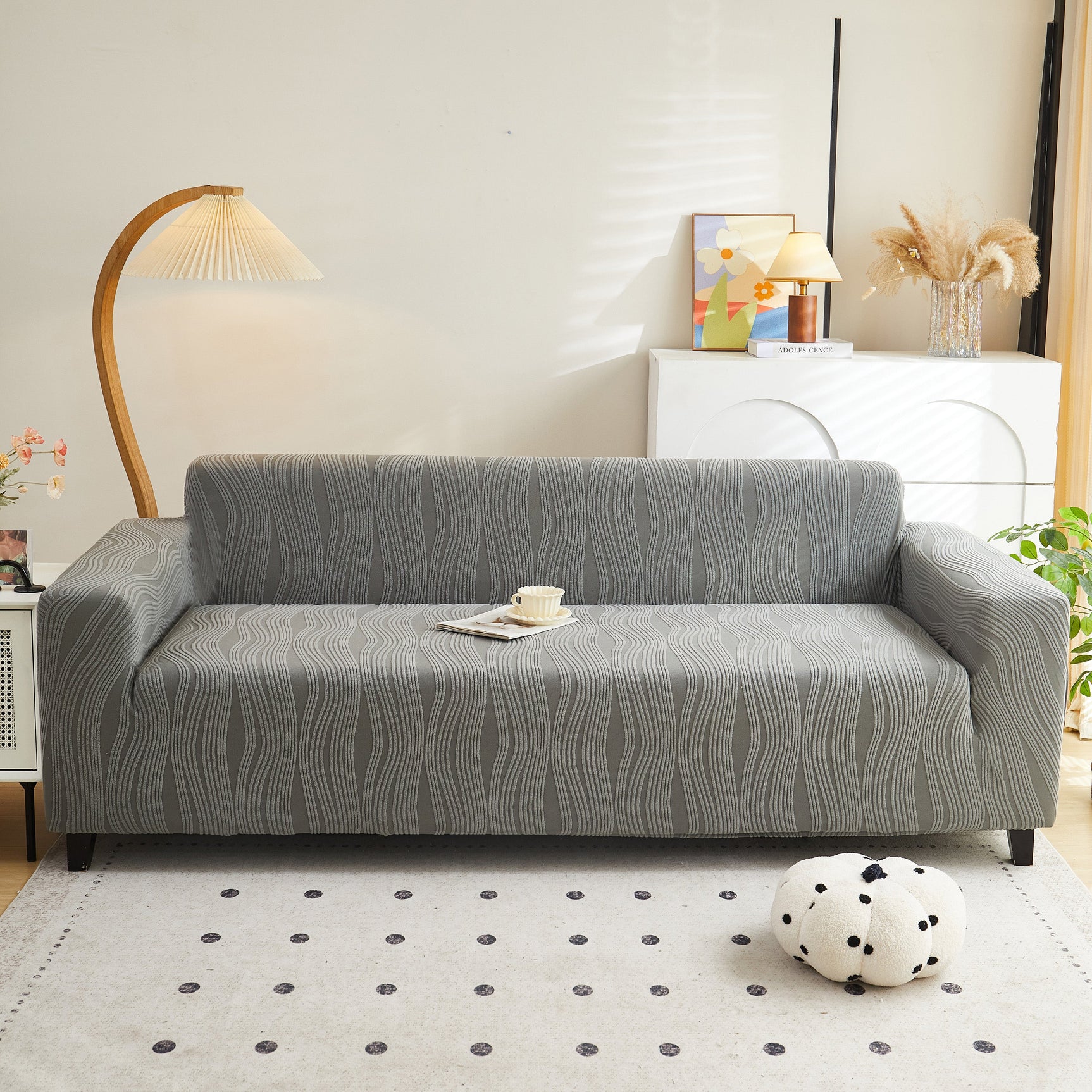 Textured Wave Stretch Sofa Couch Cover, Soft Washable Spandex Furniture Slipcovers