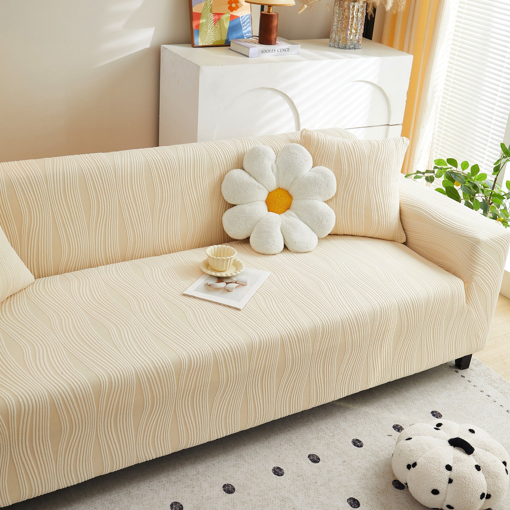 Textured Wave Stretch Sofa Couch Cover, Soft Washable Spandex Furniture Slipcovers
