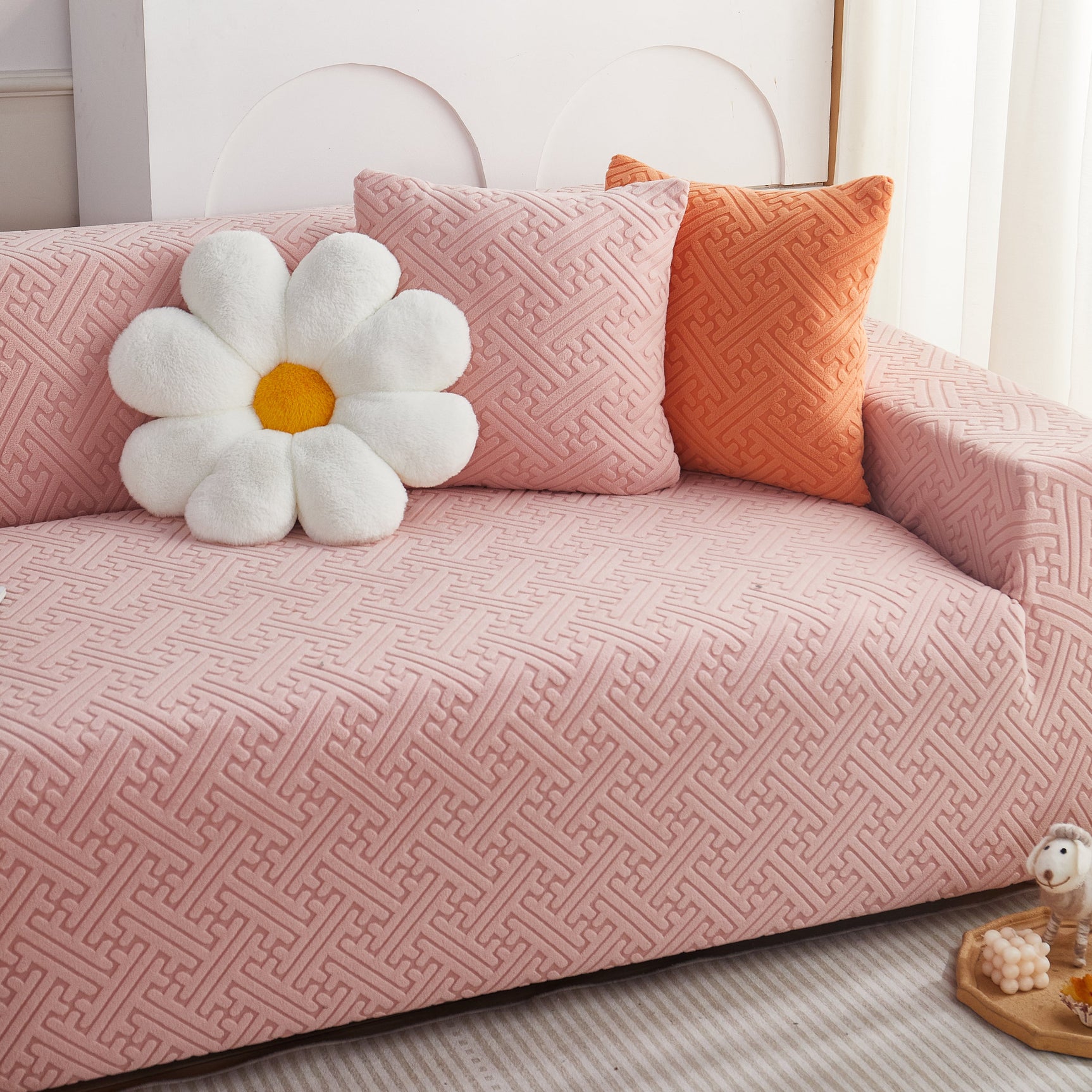L Shape Sectional Sofa Cover Soft Stretch Furniture Protector Couch Slipcover with 1pcs Free Pillowcases